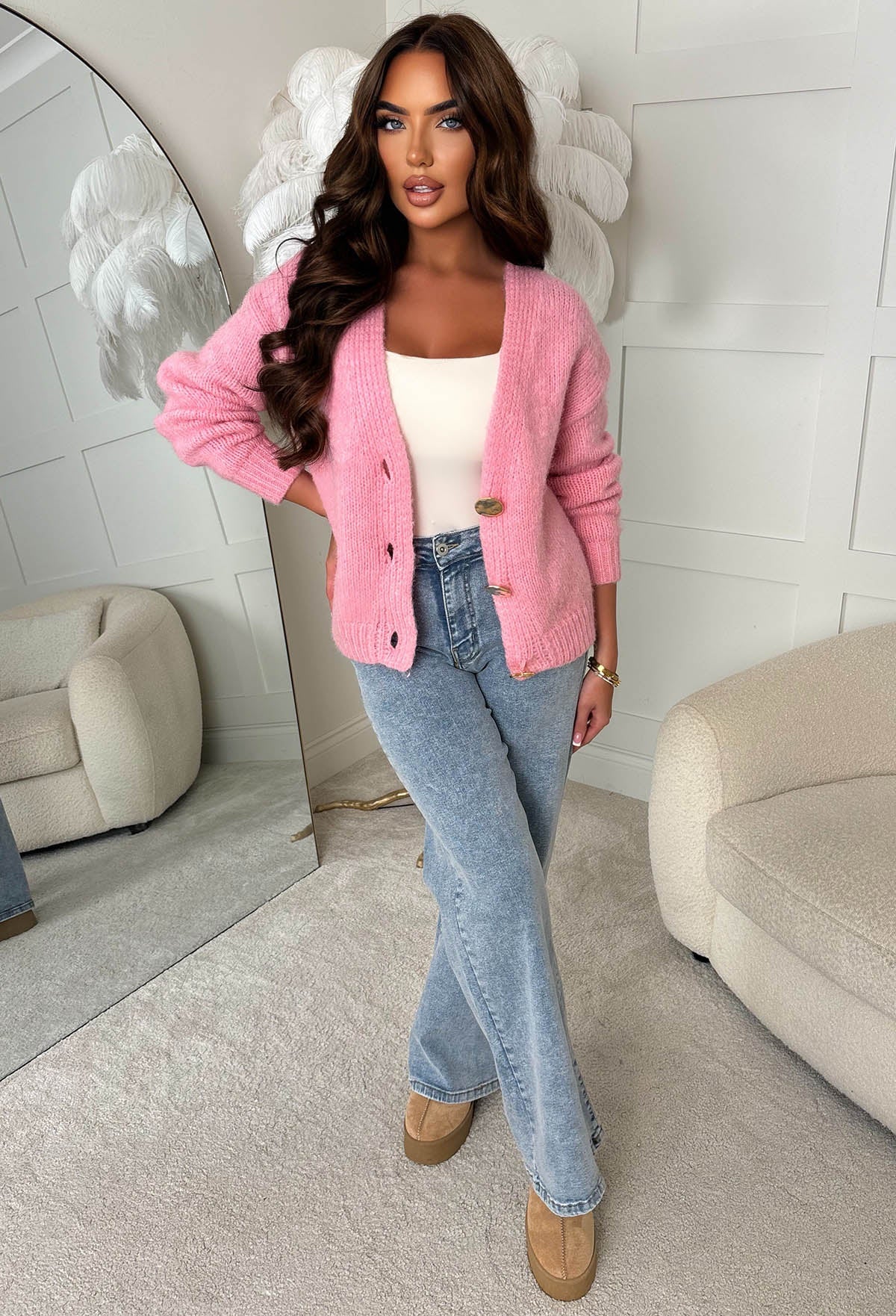 Blush Affair Pink Gold Button Cardigan