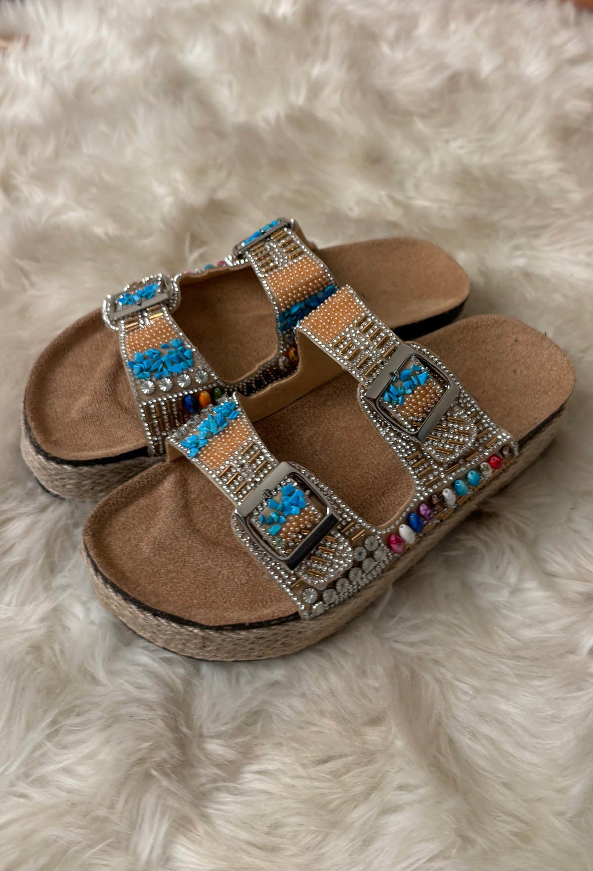 Boho Bali Natural Beaded Adjustable Raffia Sandals