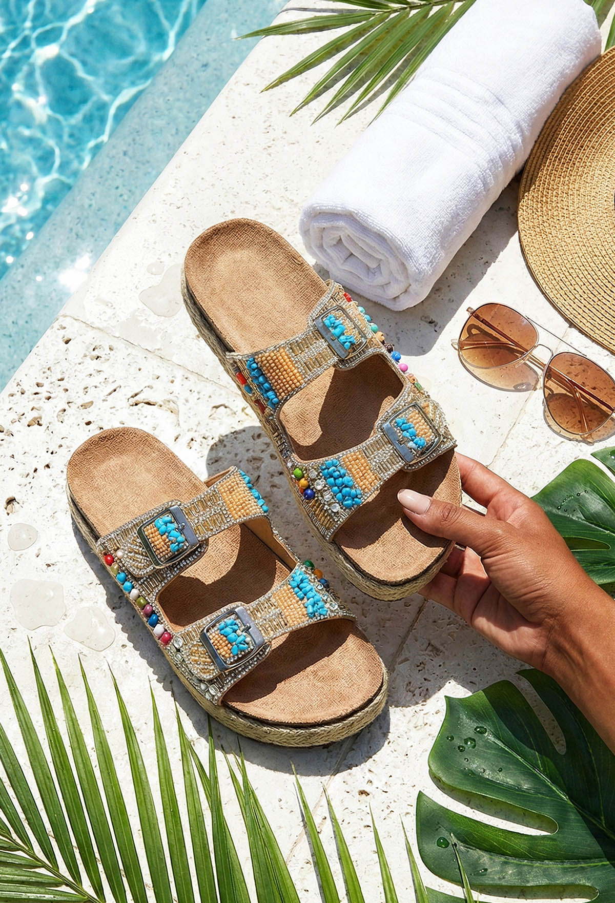 Boho Bali Natural Beaded Adjustable Raffia Sandals