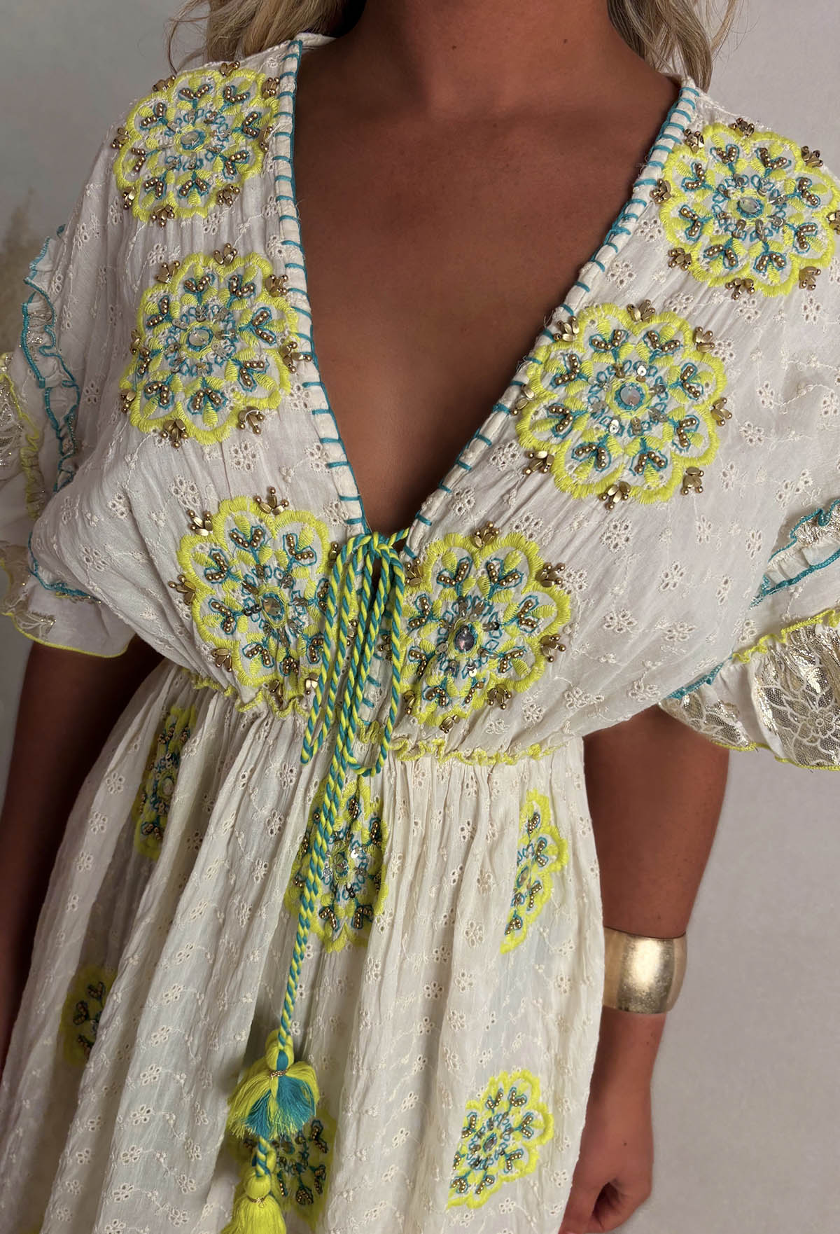 Boho Beautiful Multi Embroidered Boho Maxi Dress
