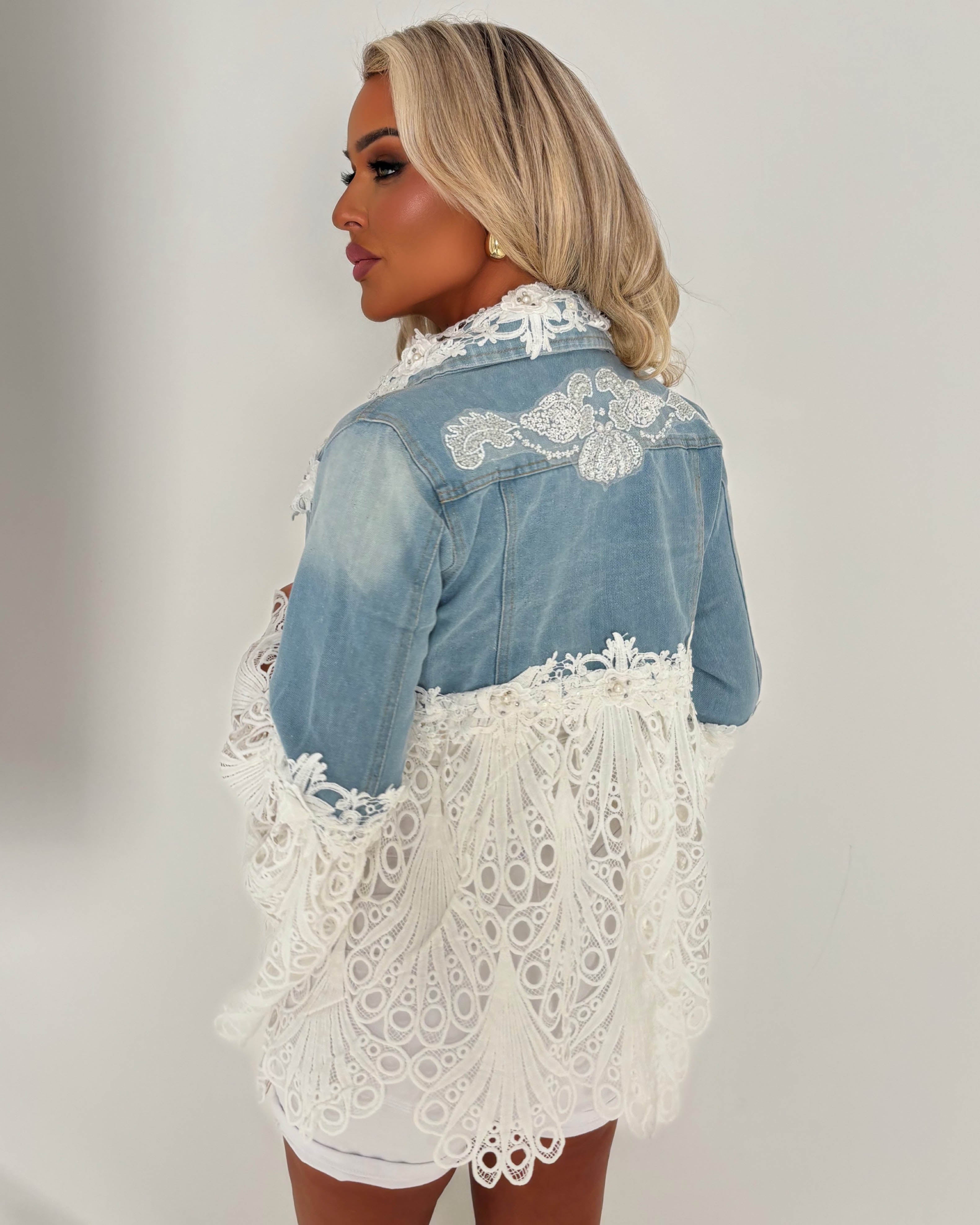 Boho Revival Mid Wash Lace & Denim Jacket | Pink Boutique