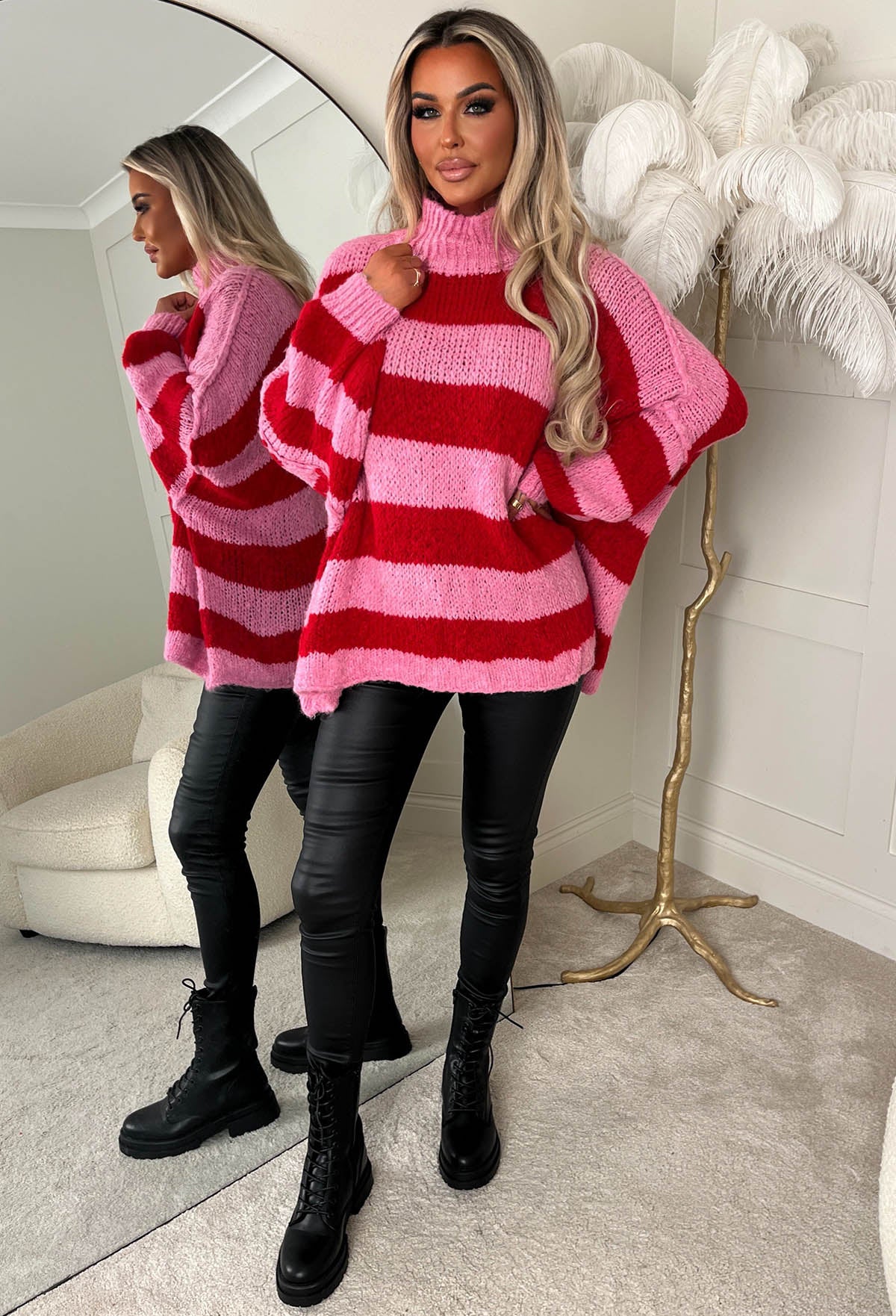 Bold Is Beautiful Red Knitted Wide Stripe Jumper