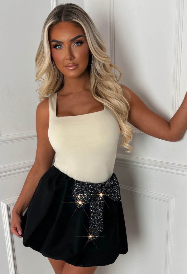 Bow Lace Color-Block Puff Cake Skirt