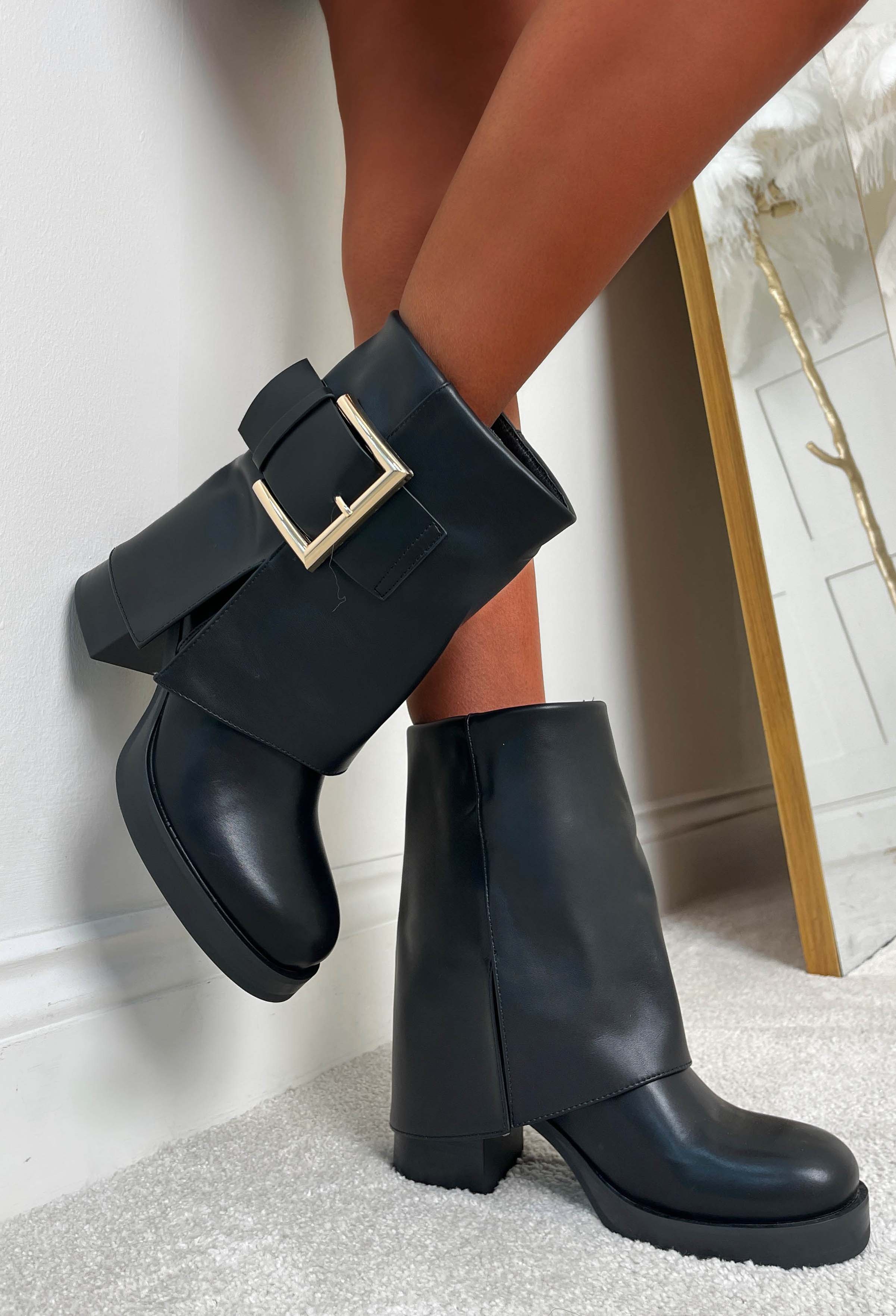 Buckle Me Babe Black Buckle Ankle Shark Boot
