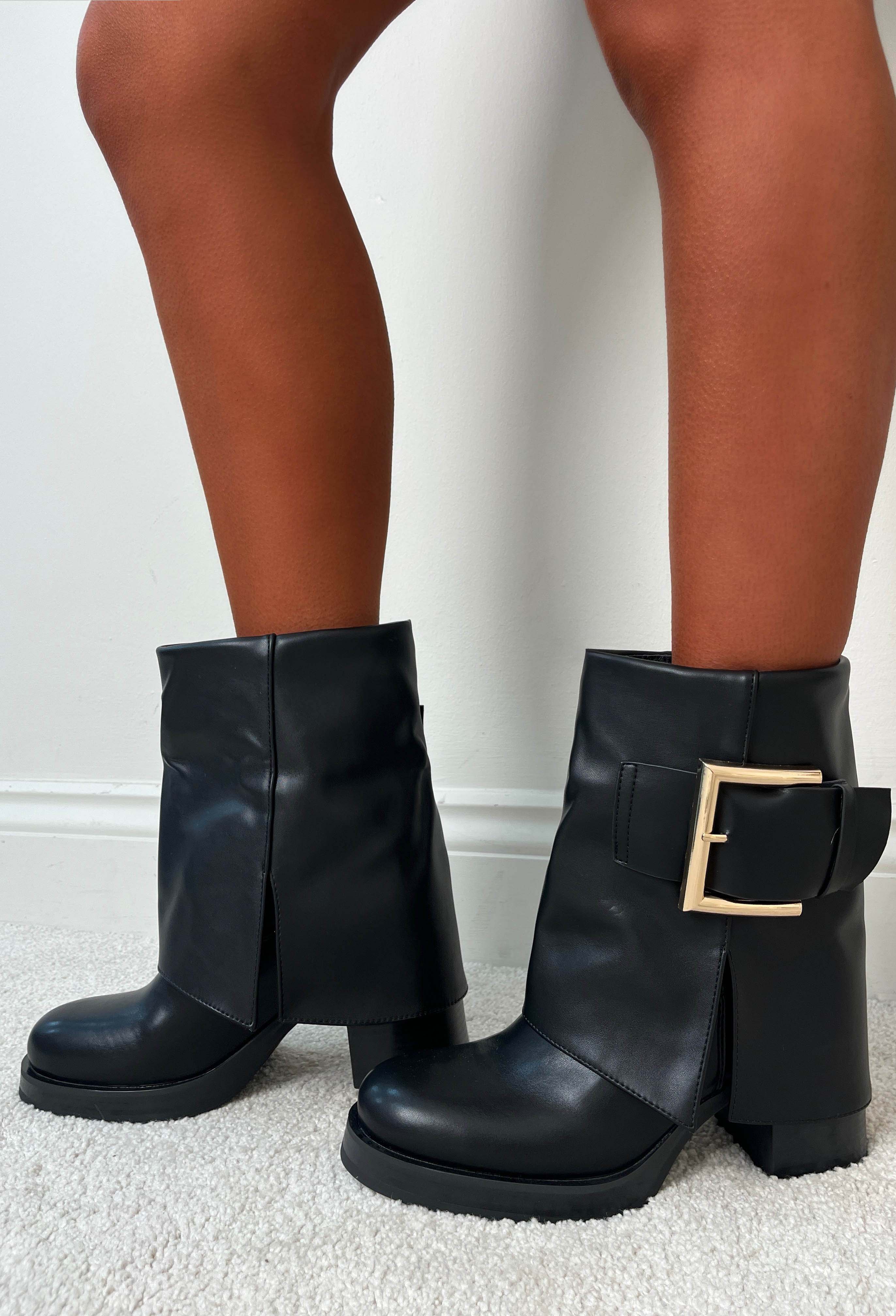 Buckle Me Babe Black Buckle Ankle Shark Boot