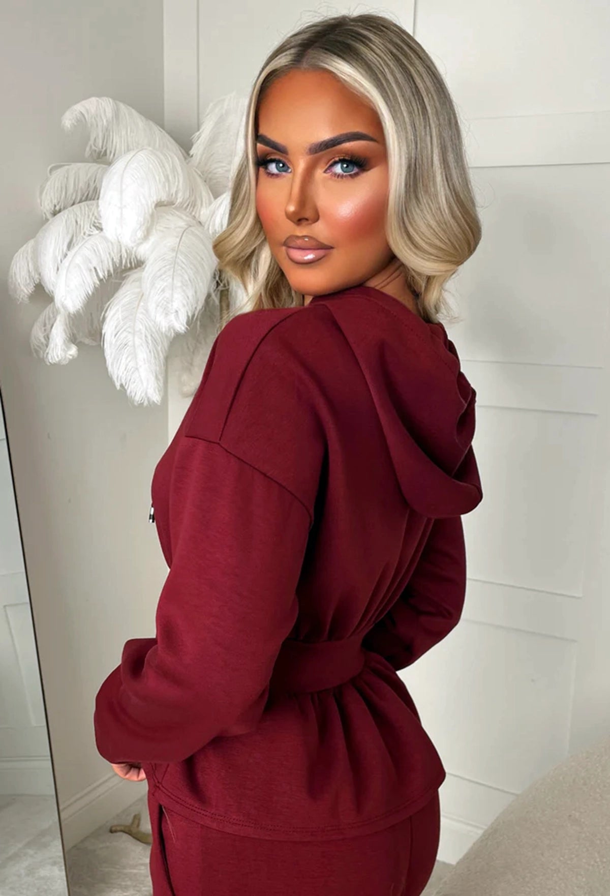 Celeste Chic Burgundy Peplum Loungewear Co-ord