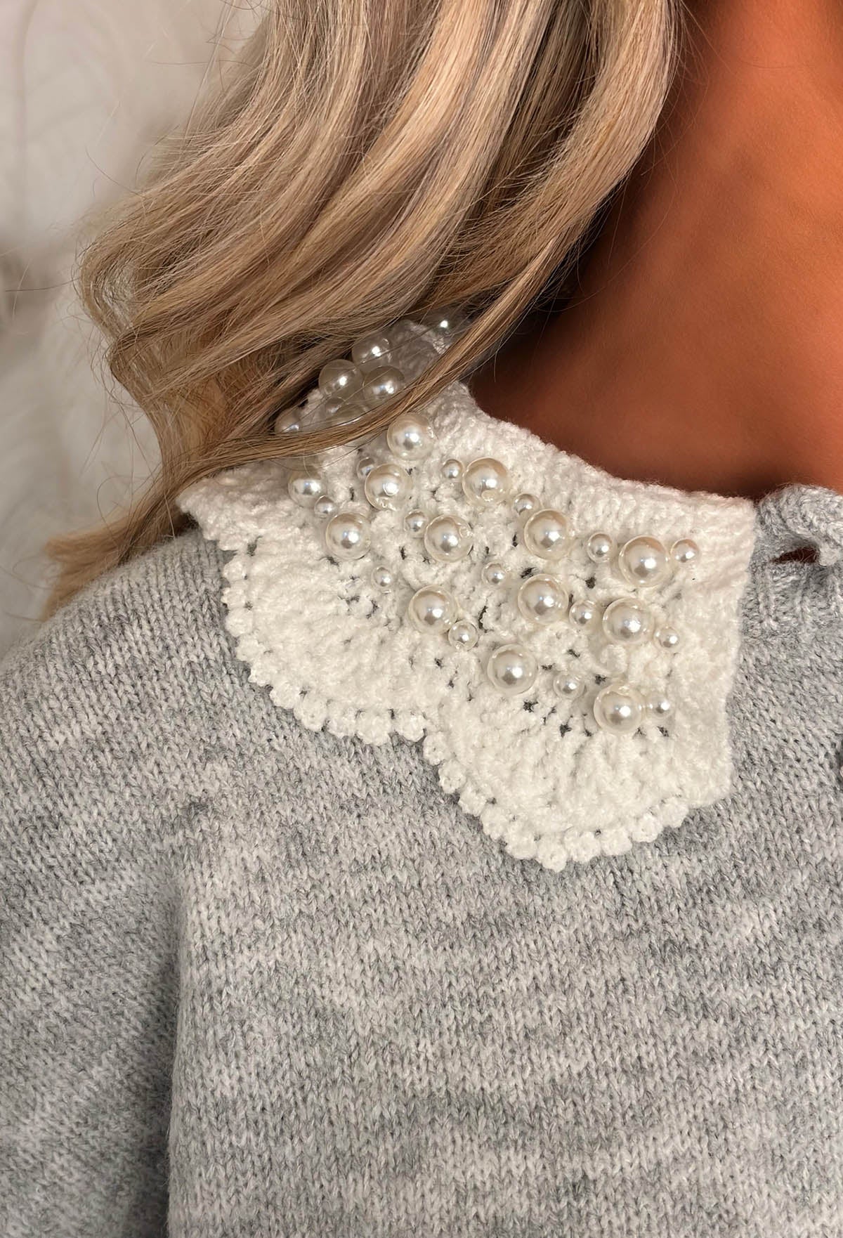 Chic & Cosy Grey Button Up Lace Collar Jumper