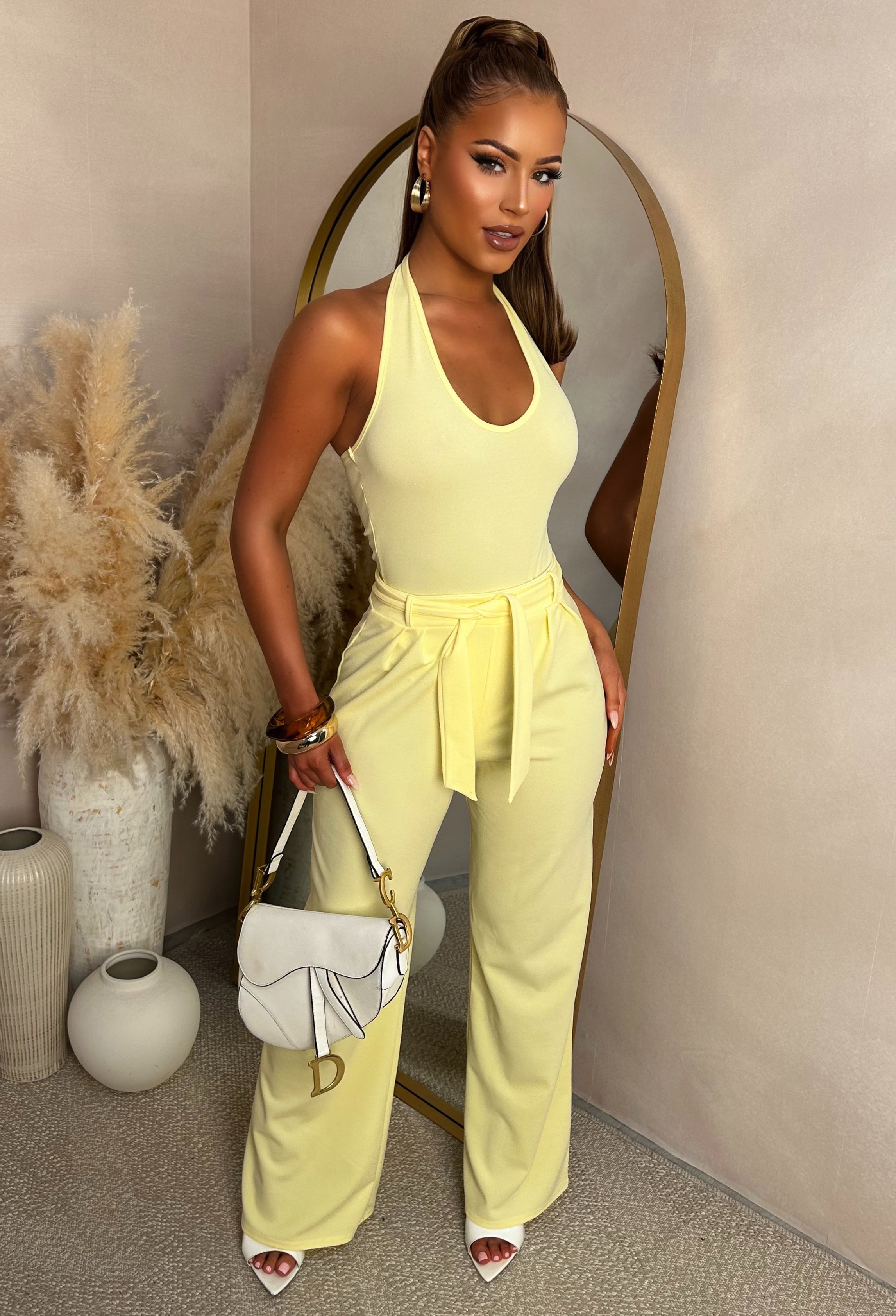 Chic On The Daily Lemon Halterneck Bodysuit & Trouser Co-ord Set