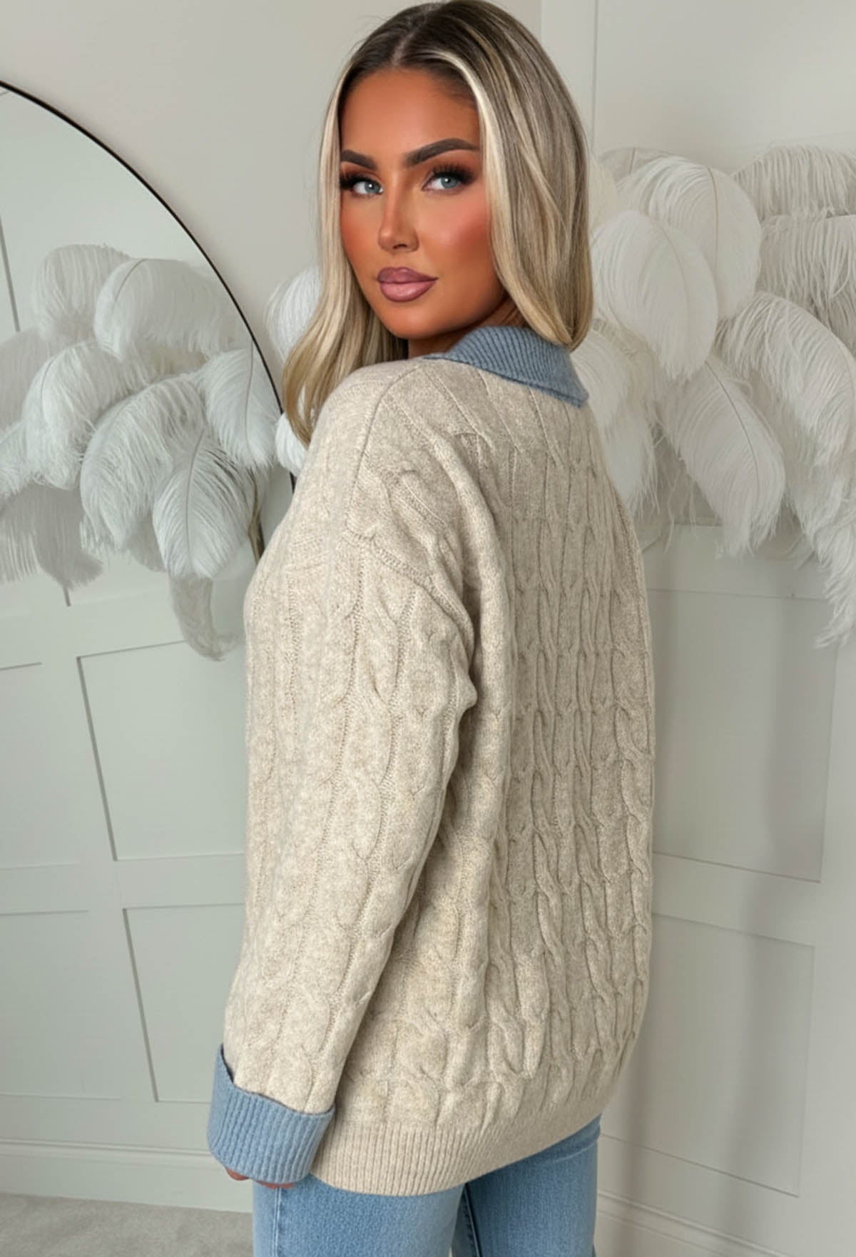 Chilled Days Natural Cable Contrast Collared Jumper