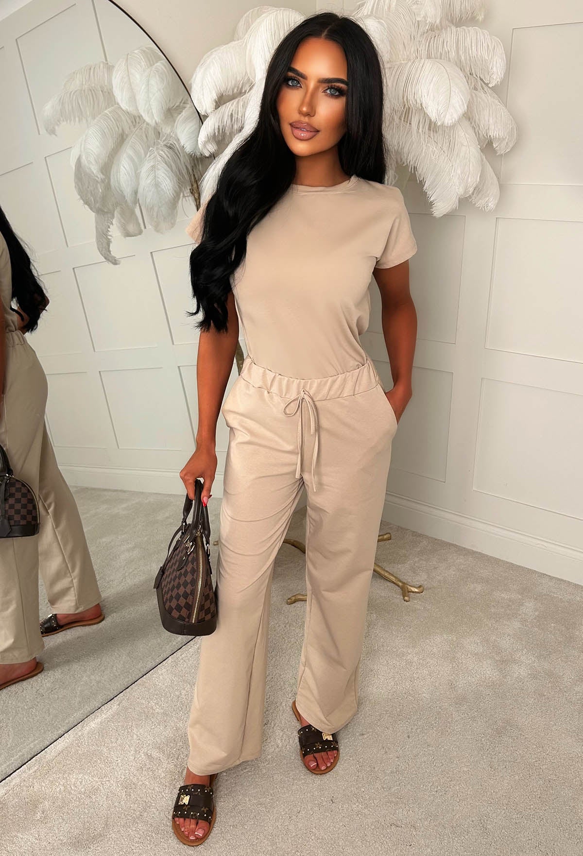 Chilled Icon Beige Top & Straight Leg Jogger Loungewear Set