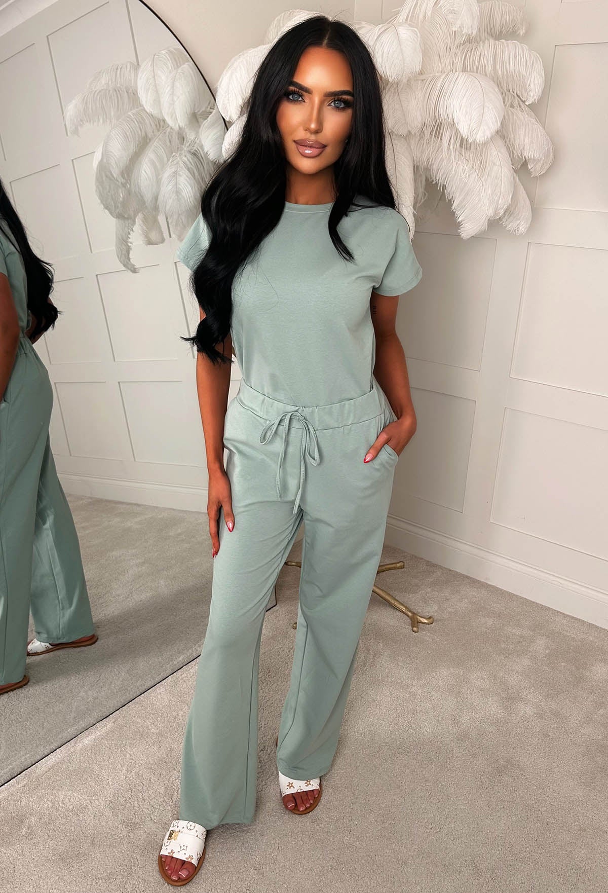 Chilled Icon Green Top & Straight Leg Jogger Loungewear Set