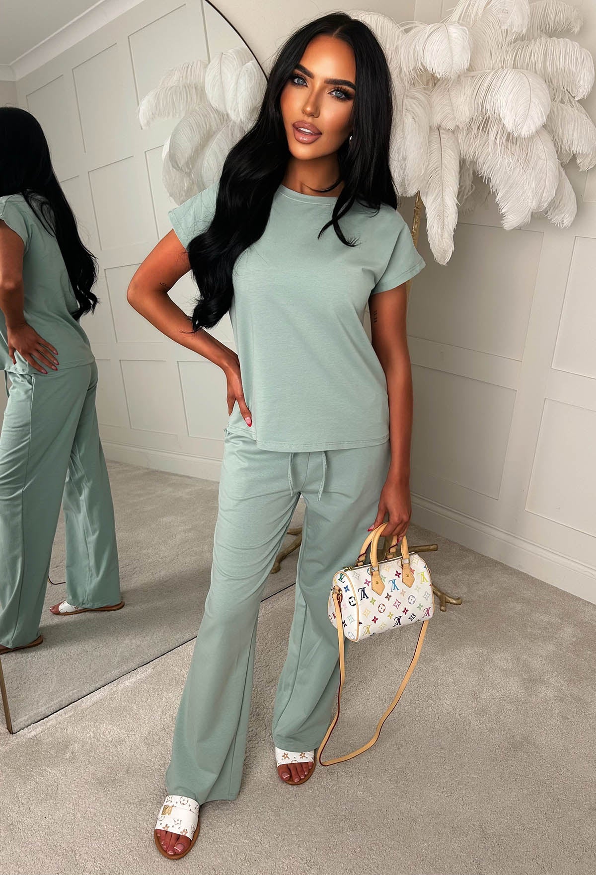 Chilled Icon Green Top & Straight Leg Jogger Loungewear Set