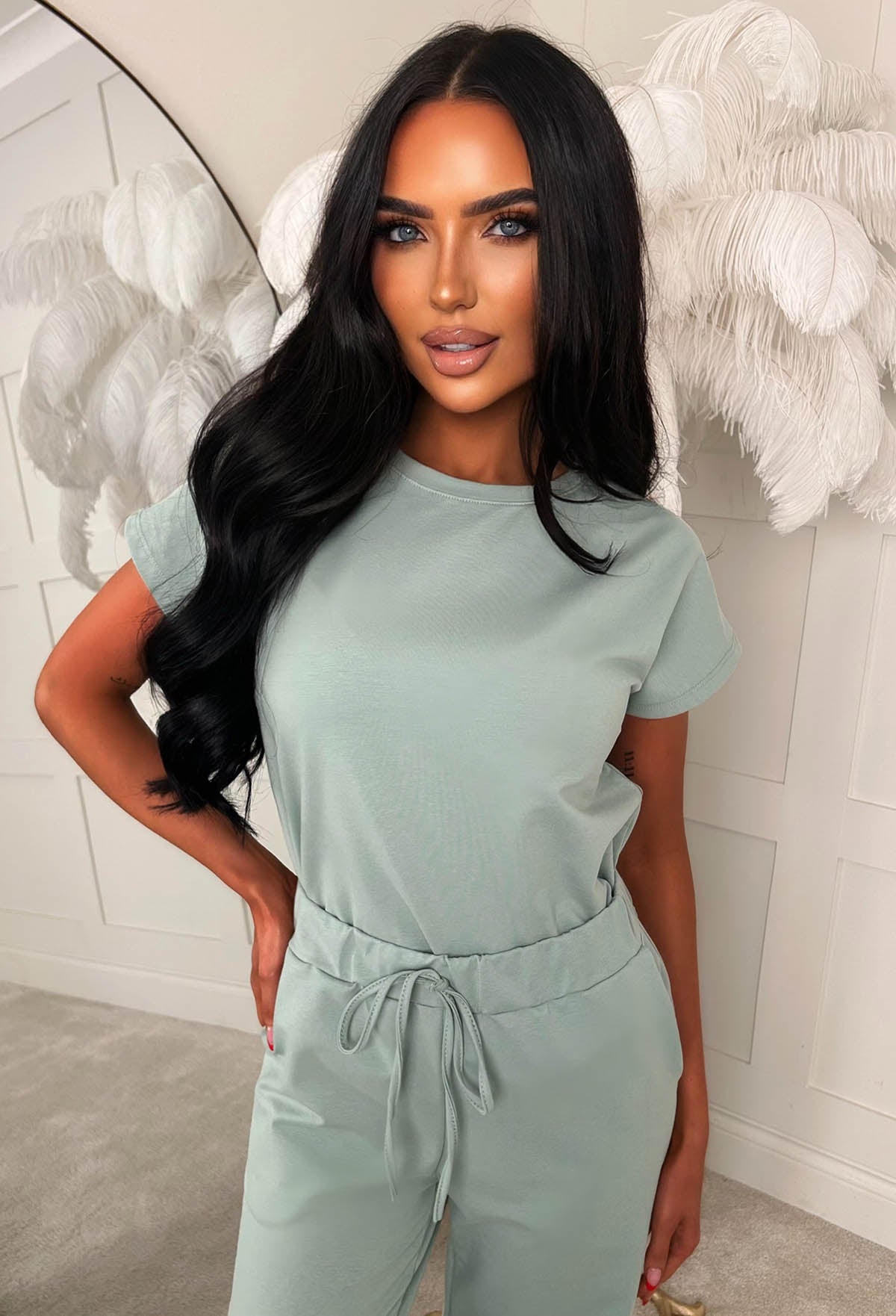 Chilled Icon Green Top & Straight Leg Jogger Loungewear Set