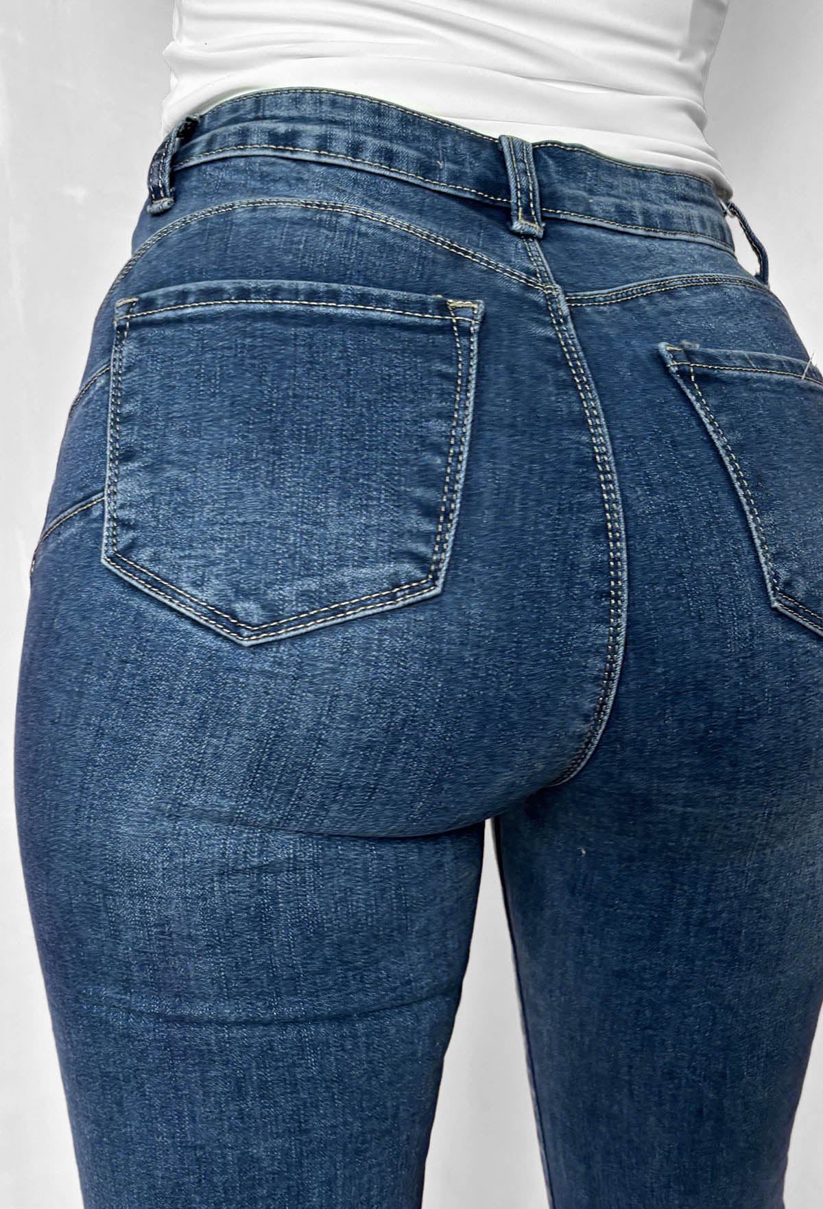 Christiane Mid Blue Stretch Push Up Flared Jeans