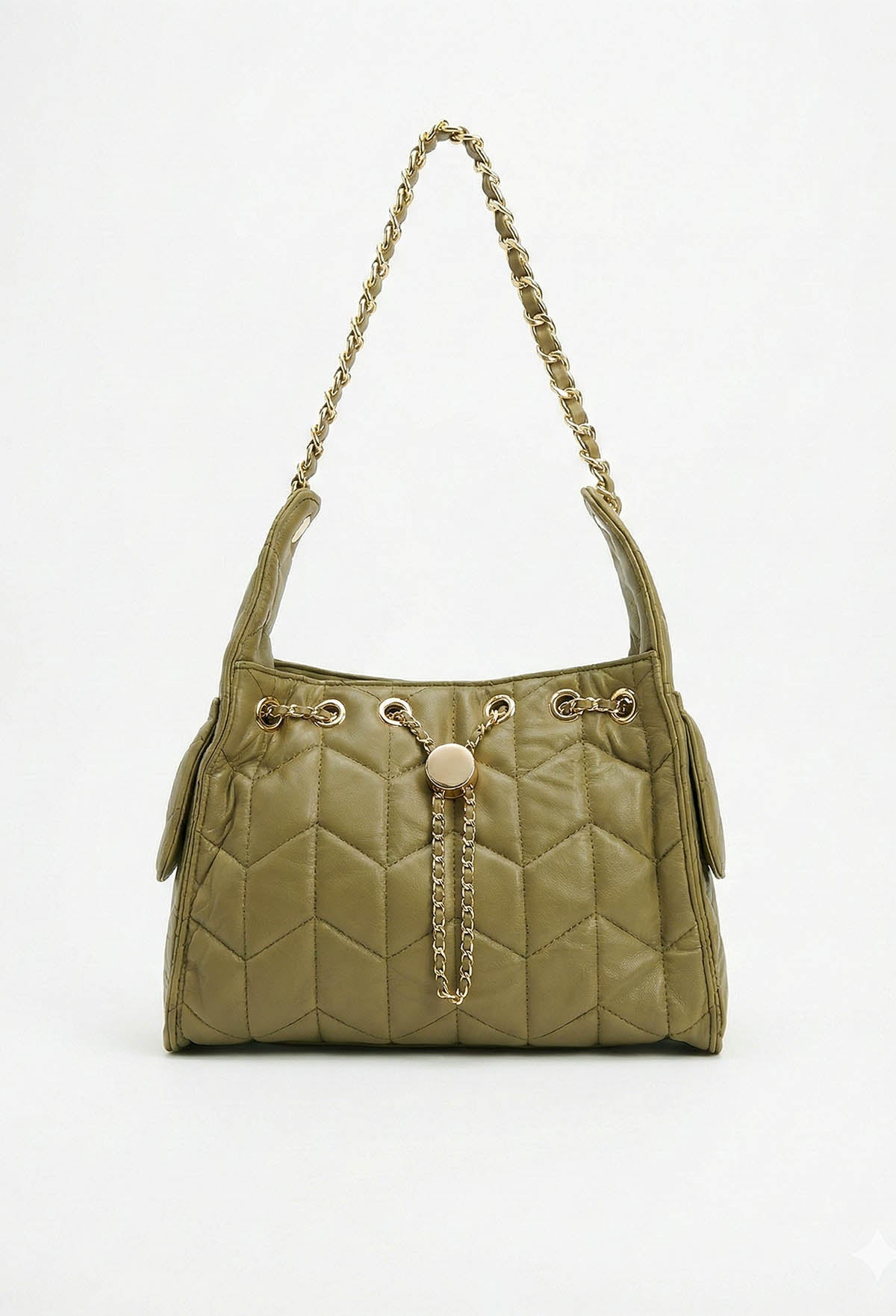City Girl Khaki Faux Leather Top Handle Bag