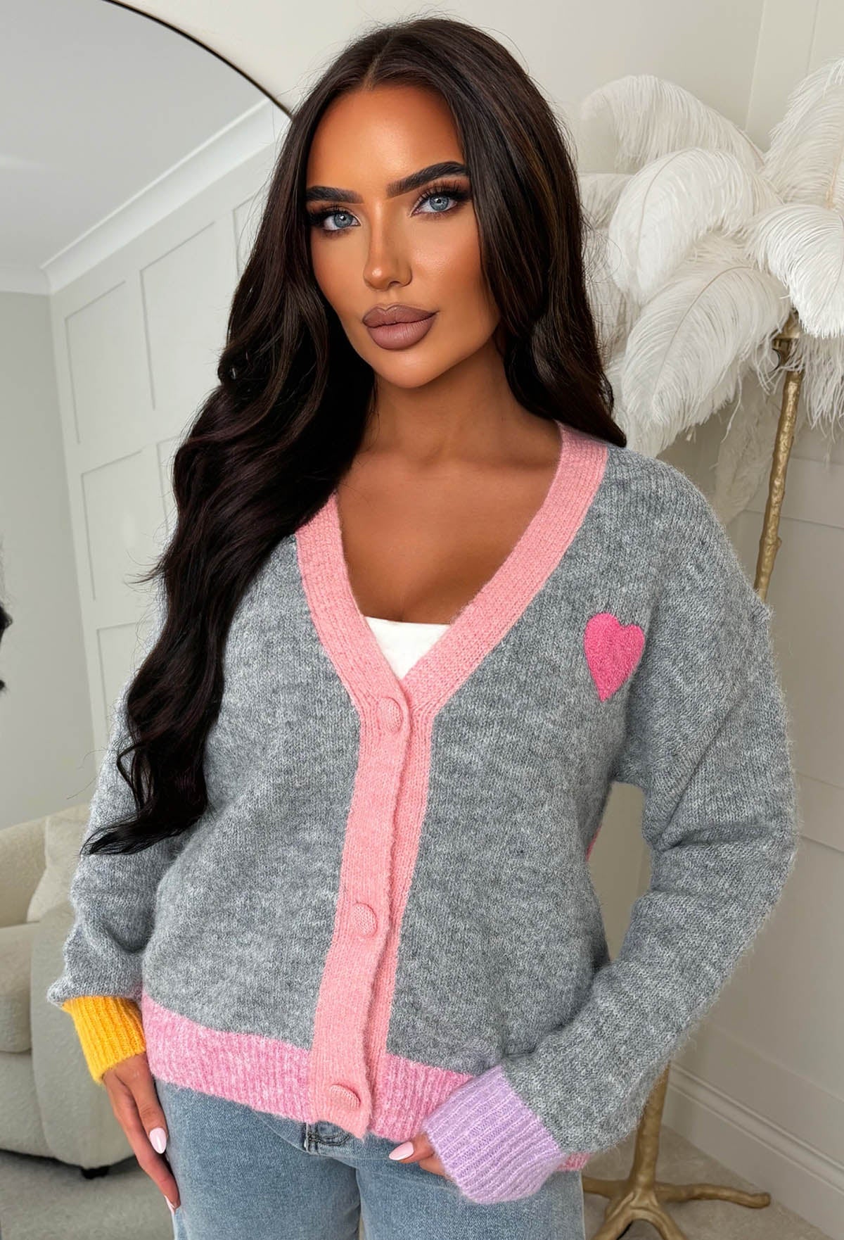 City Of Angels Grey Slogan Back Cardigan