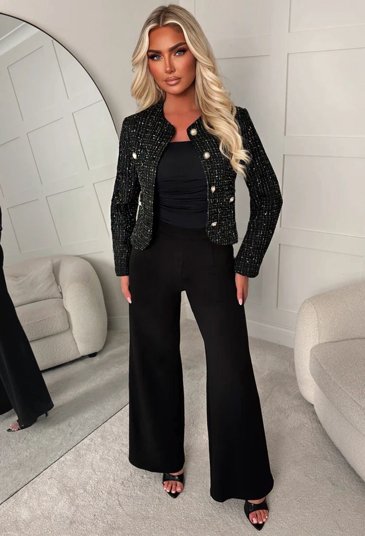 Coco Icon Black Tweed Gold Button Jacket