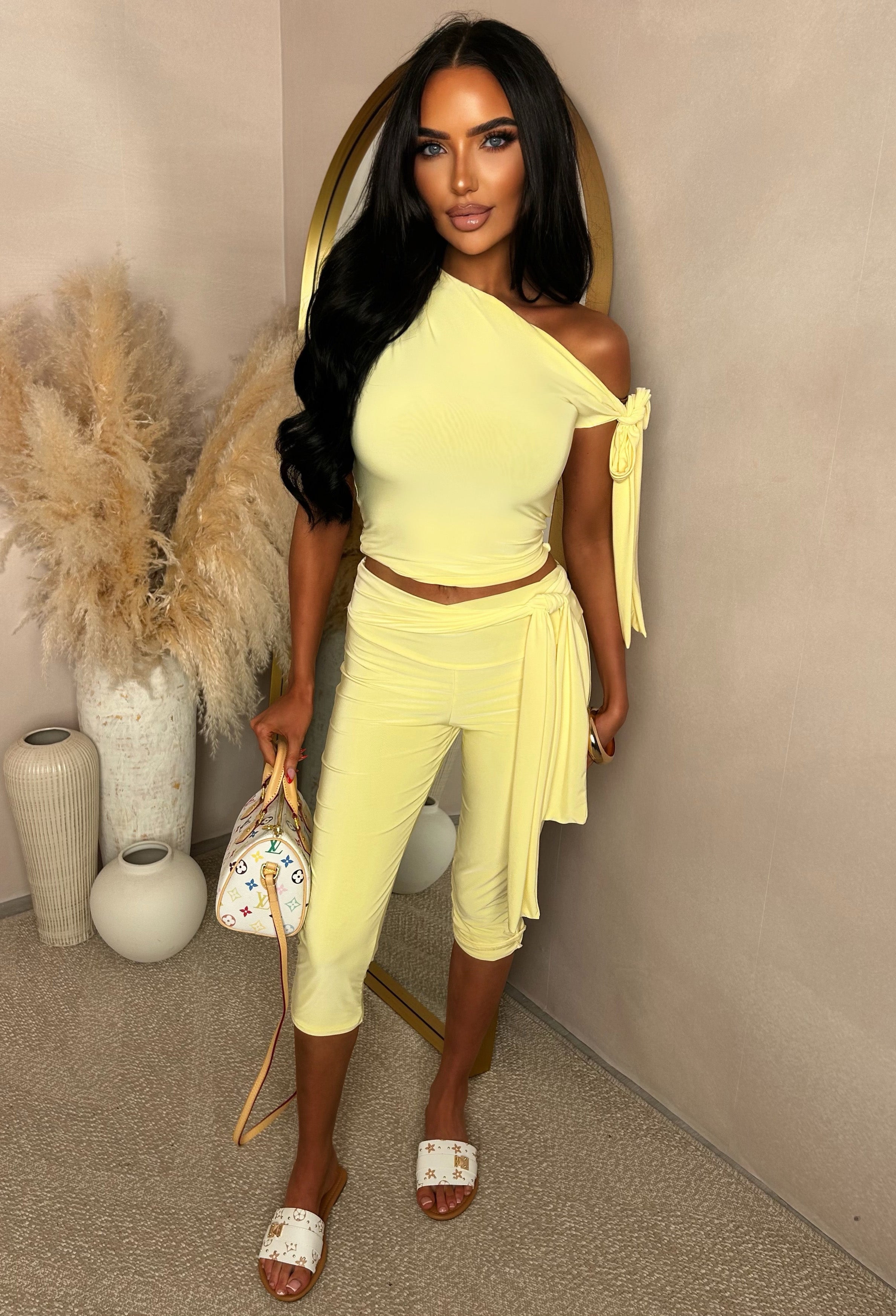 Cool Forever Lemon Tie Detail Top & Capri Trouser Co-Ord Set