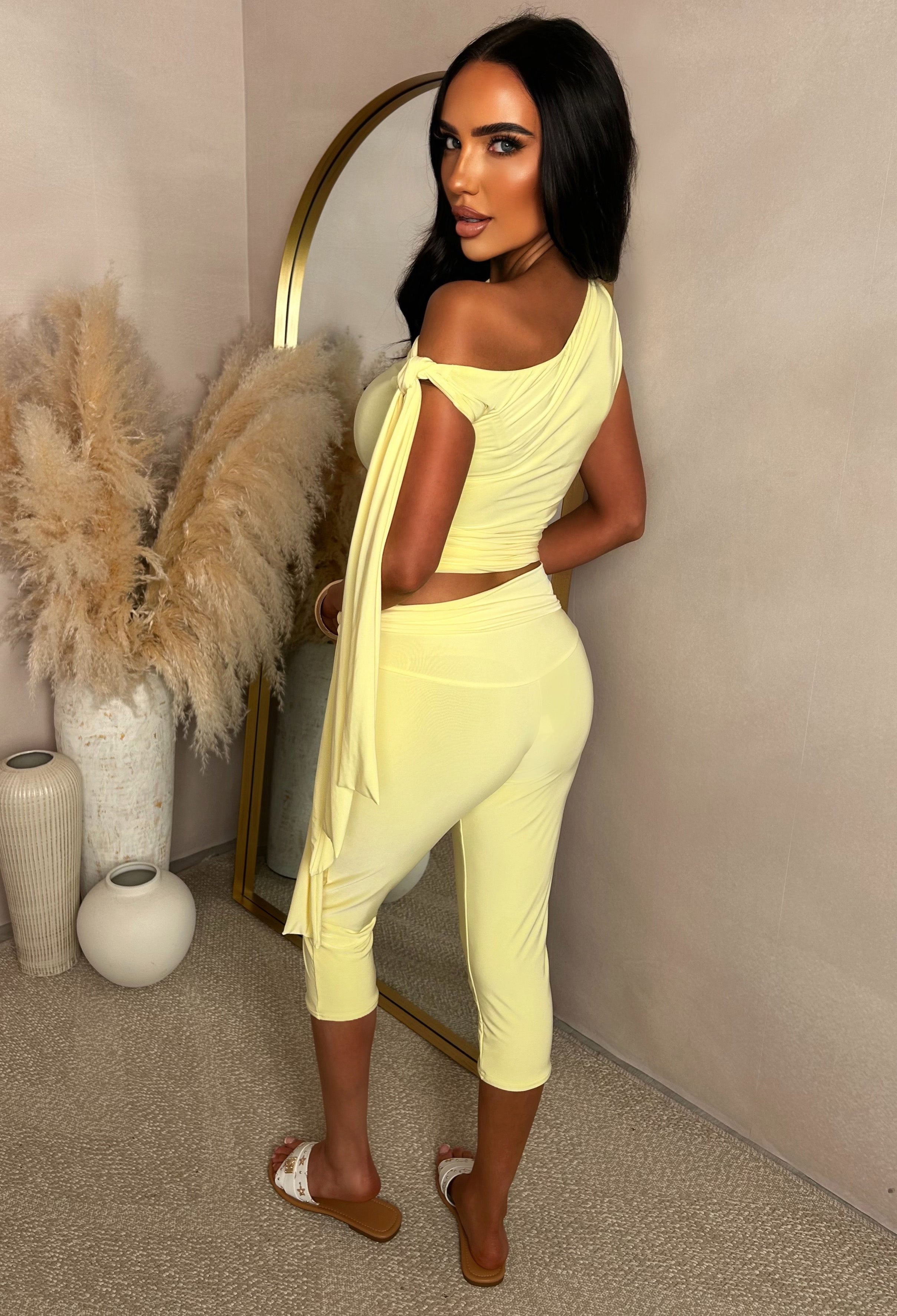 Cool Forever Lemon Tie Detail Top & Capri Trouser Co-Ord Set