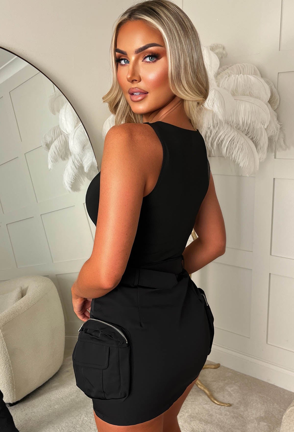 Cool Girl Vibes Black Belted Cargo Mini Skirt