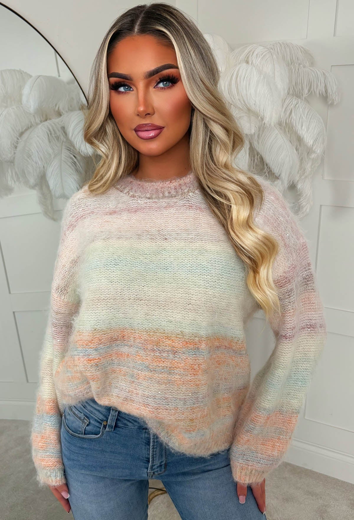 Cosy Days Orange Wide Neck Stripe Jumper