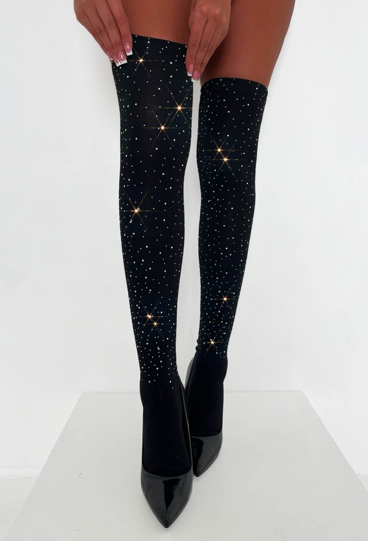 Cosy Glam Black Hot Fix Knee High Socks