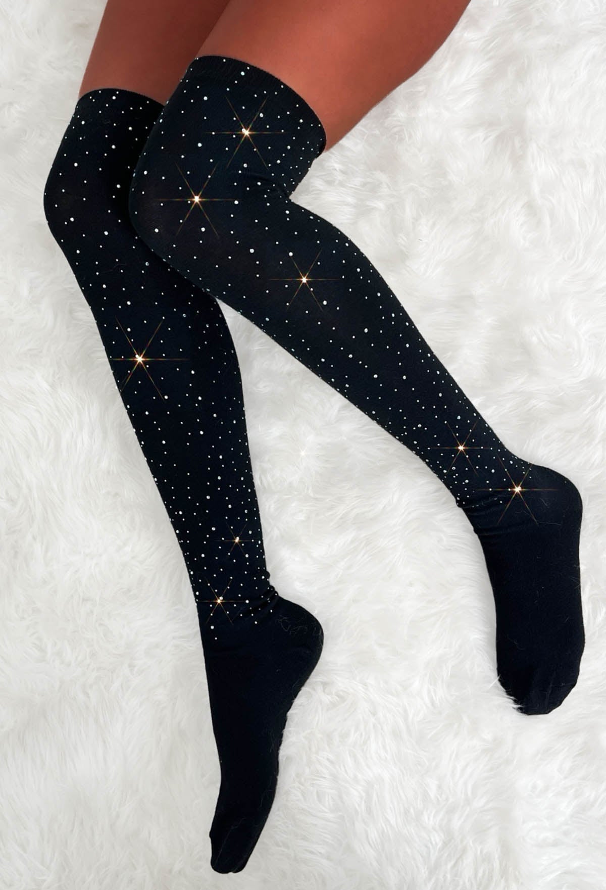 Cosy Glam Black Hot Fix Knee High Socks
