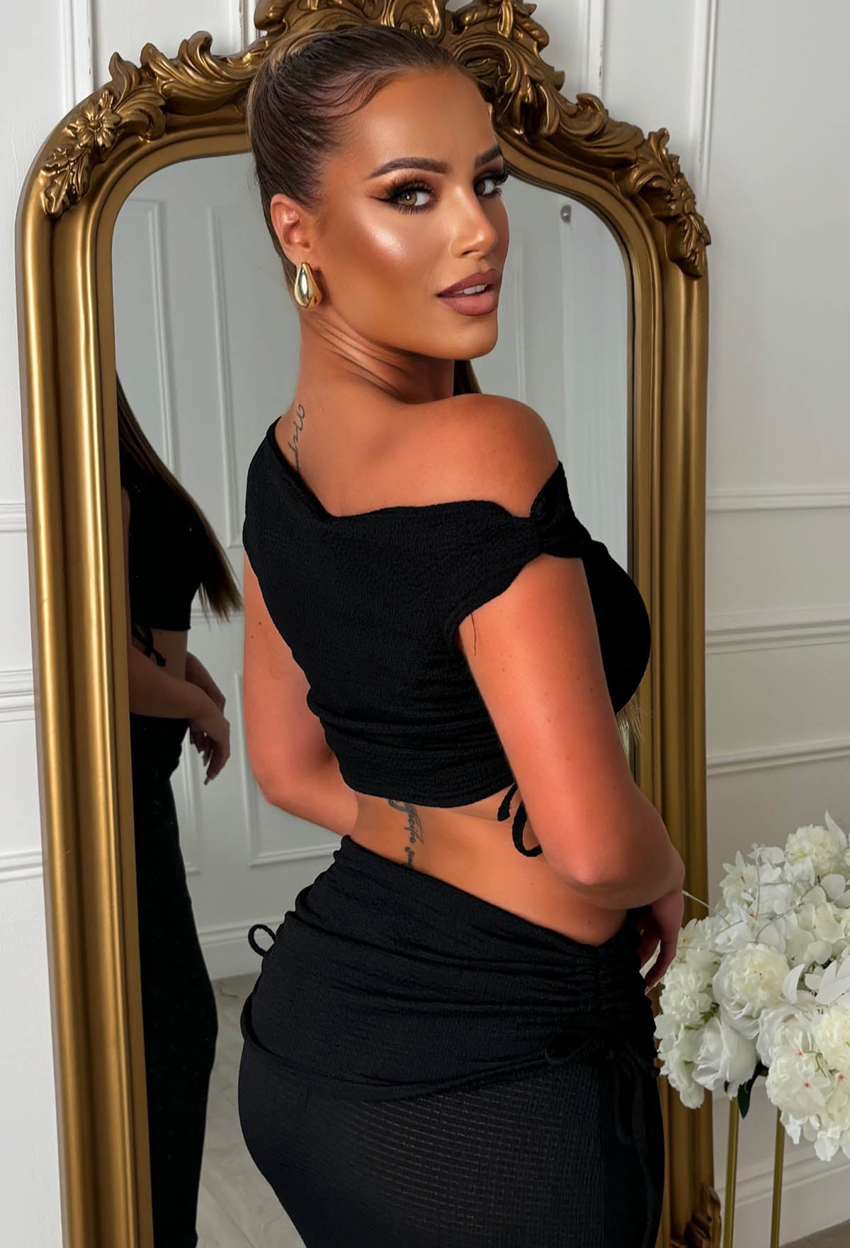 Crinkle Cutie Black Ruched Detail Co-Ord Set