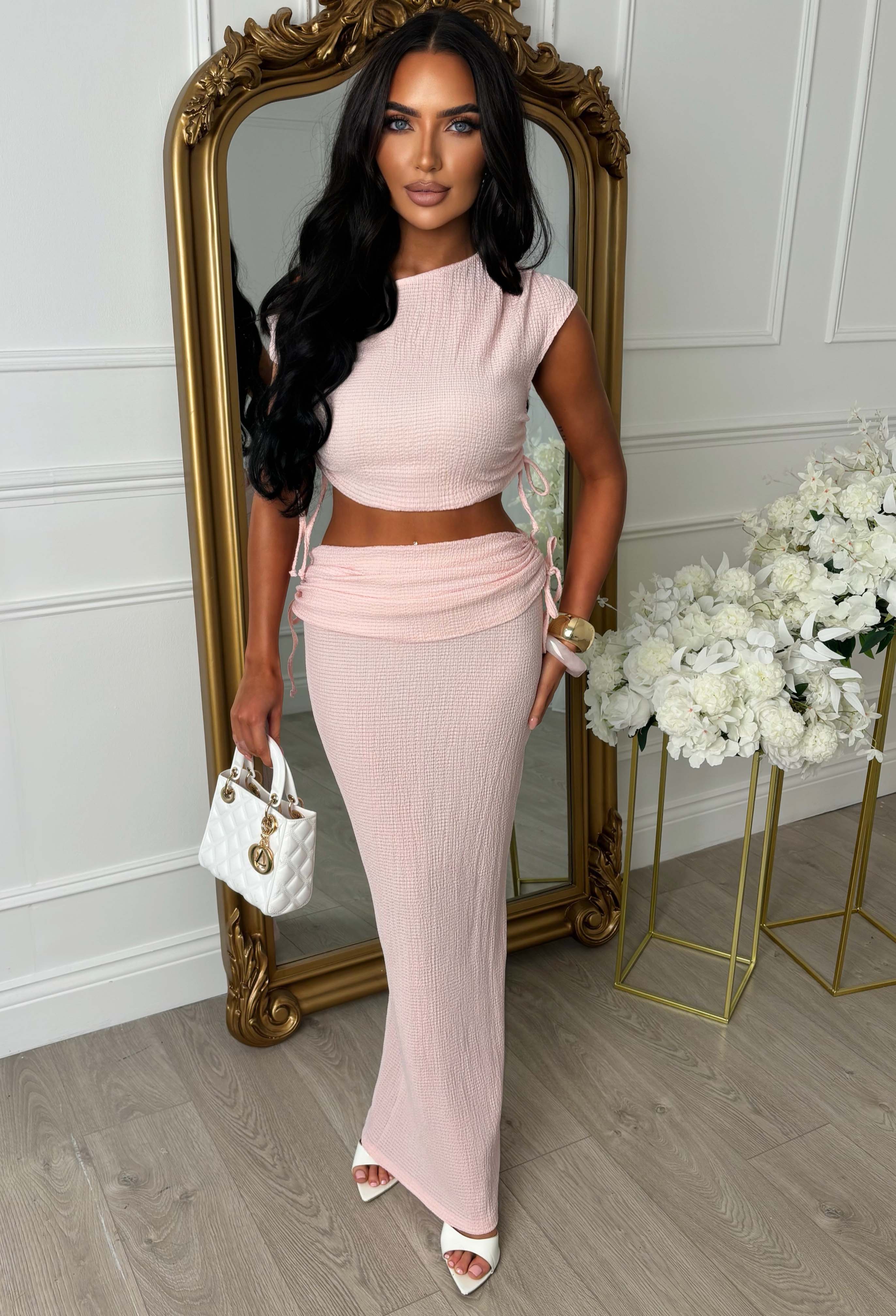 Crinkle Cutie Light Pink Ruched Detail Co-Ord Set