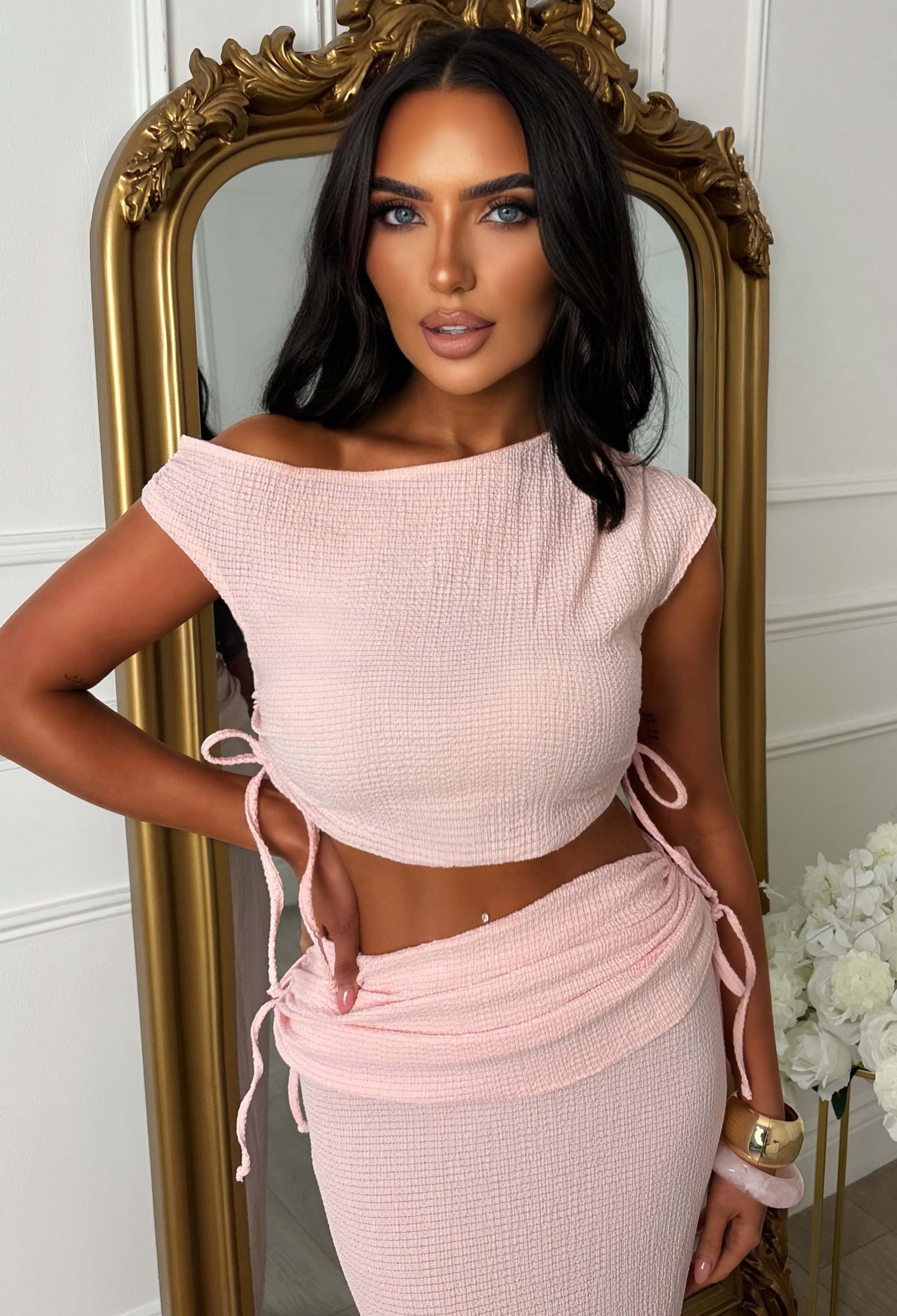 Crinkle Cutie Light Pink Ruched Detail Co-Ord Set