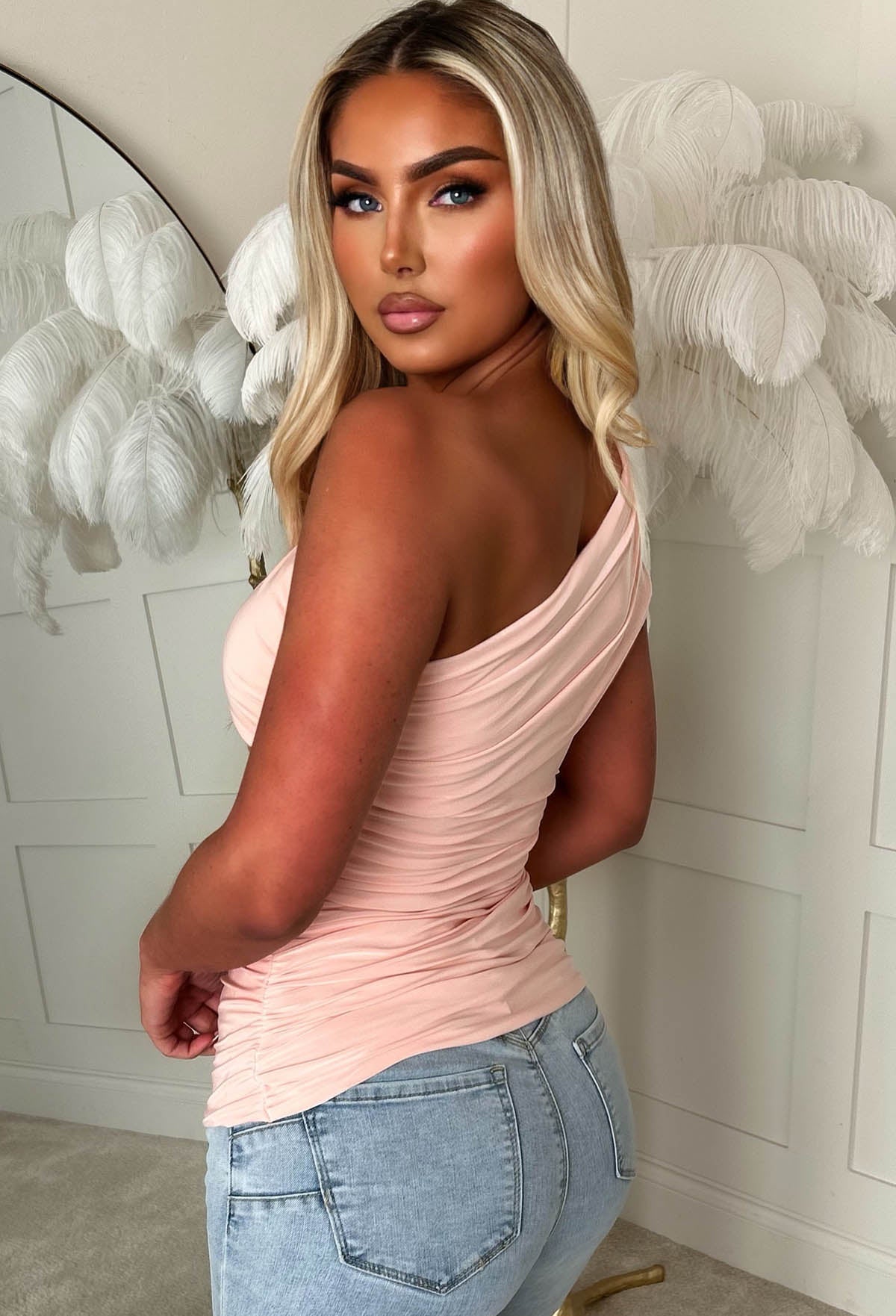 Crush Hour Pink One Shoulder Ruched Top