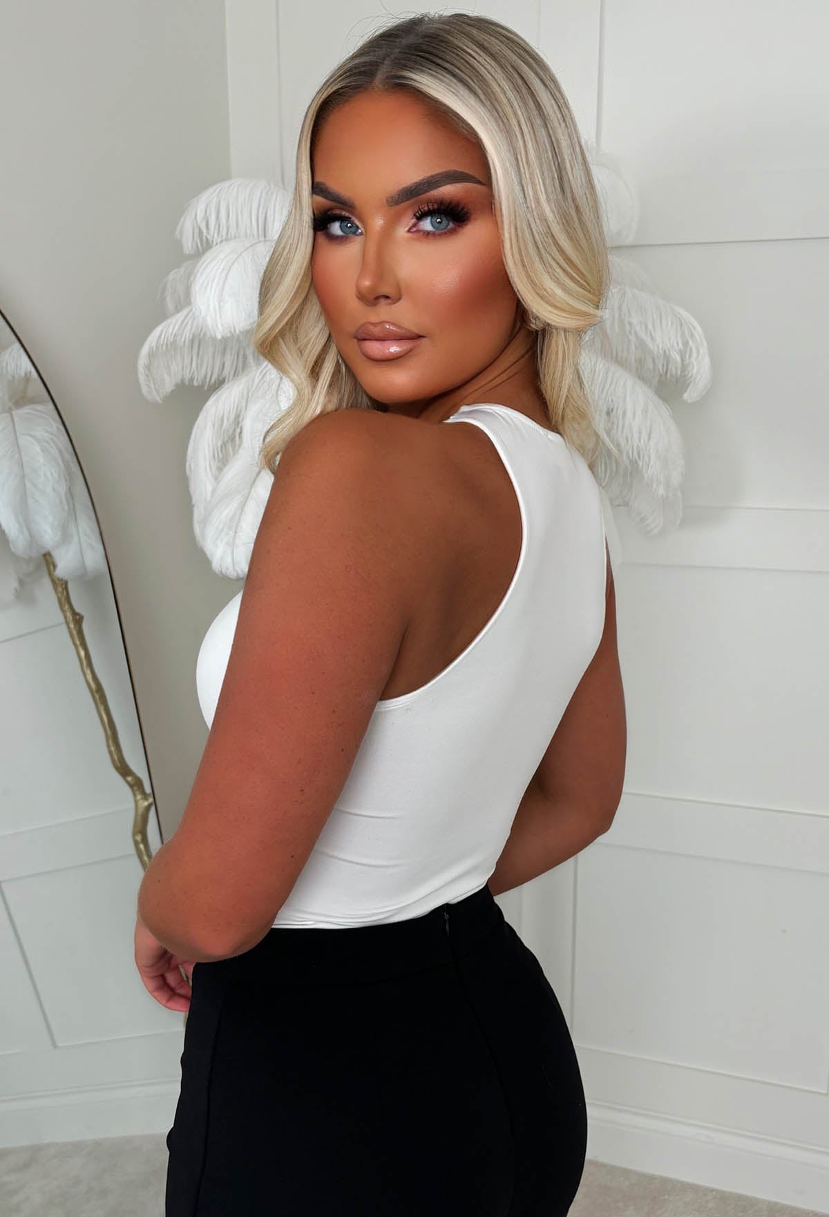 Cute Girl White Bow Stretch Top