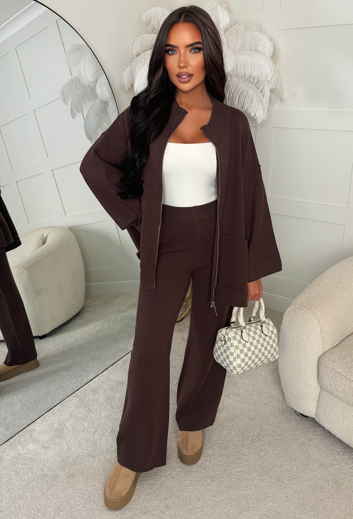 Cutest Cosies Brown Zip Up Batwing Knitted Set