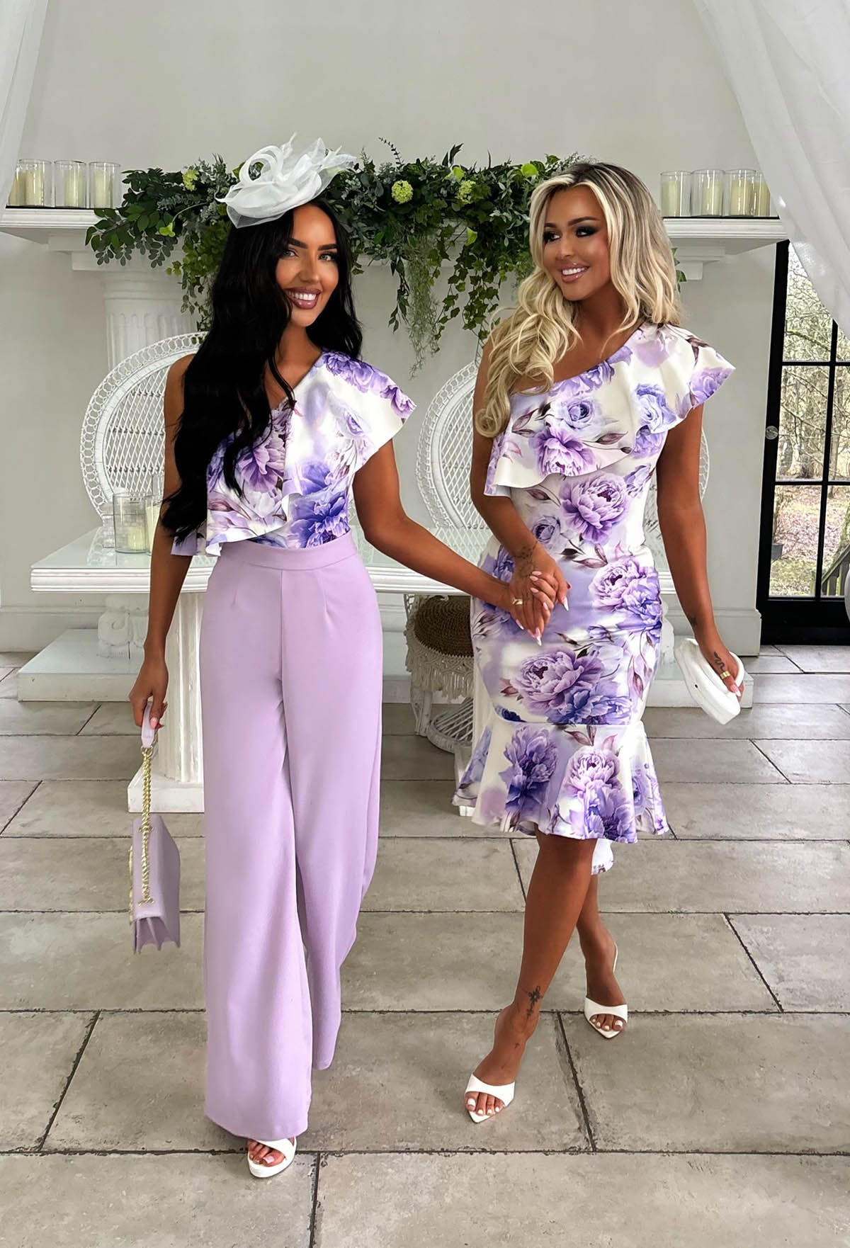 Darling Daydream Lilac Floral Asymmetric Ruffle Midi Dress