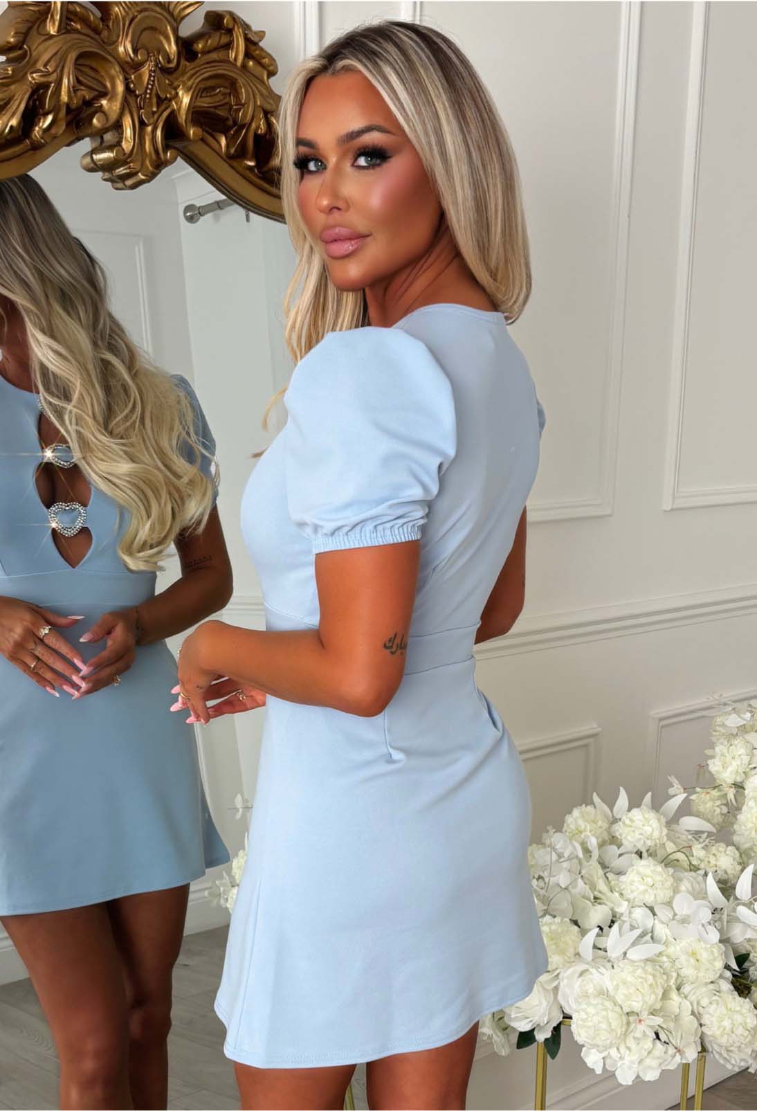 Darling Days Blue Diamante Heart Front Dress