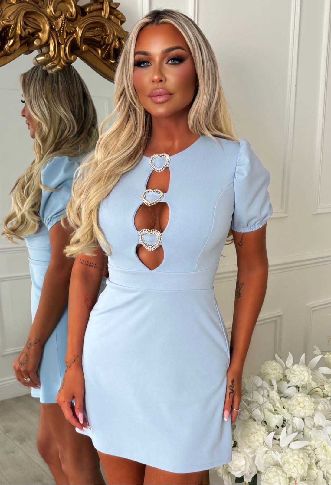 Darling Days Blue Diamante Heart Front Dress