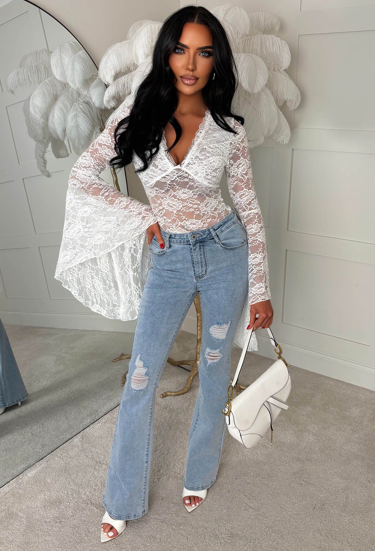 Darling Divinity White Lace Dramatic Flare Sleeve Top