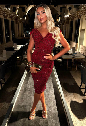 Dazzling Darling Wine Sleeveless Sequin Midi Dress