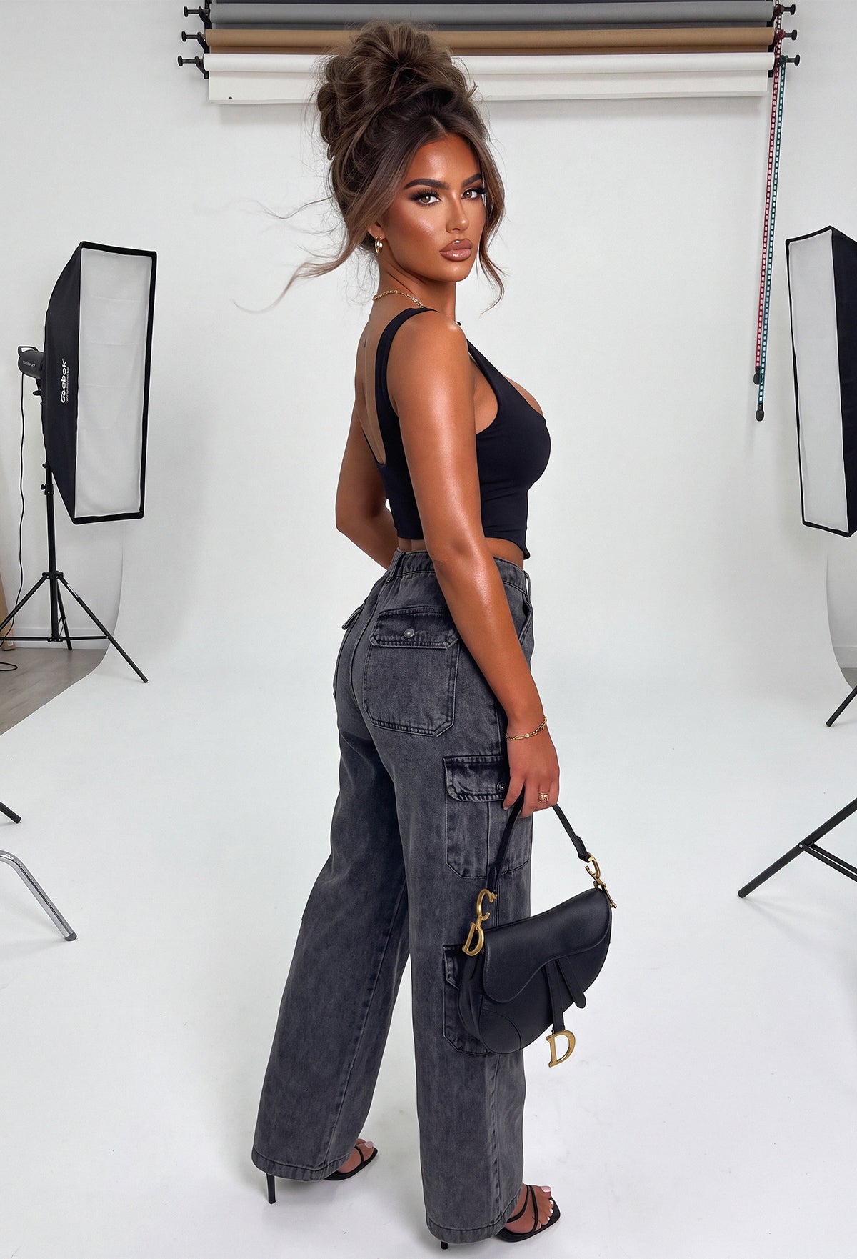 Black Denim Cargo Jeans