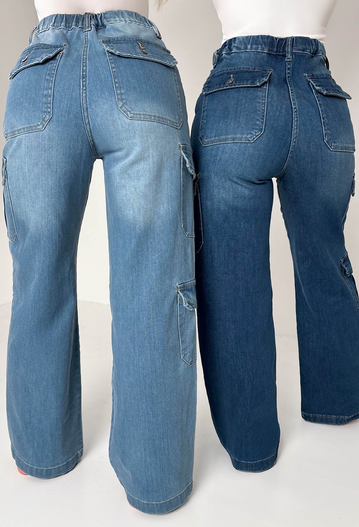 Denim Revolution Dark Wash Cargo Denim Wide Leg Jeans