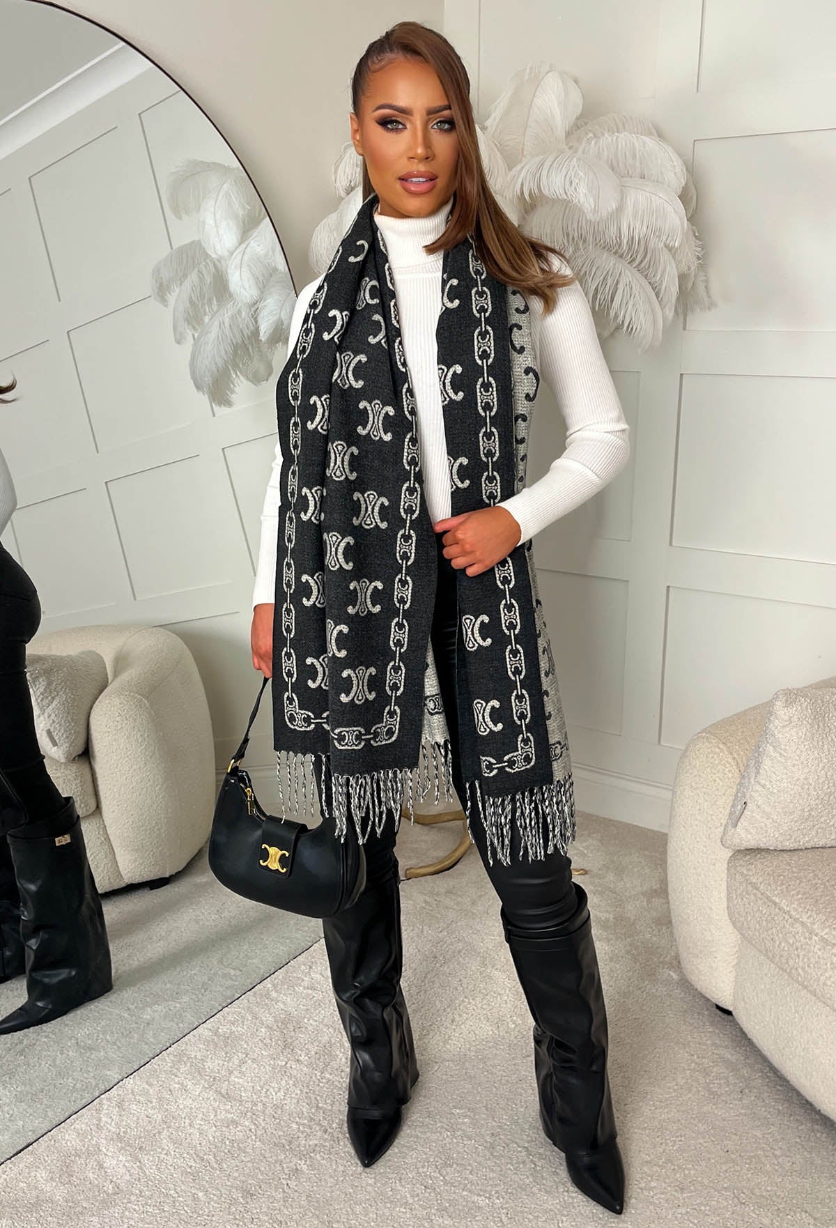 Designer Lover Black Printed Scarf