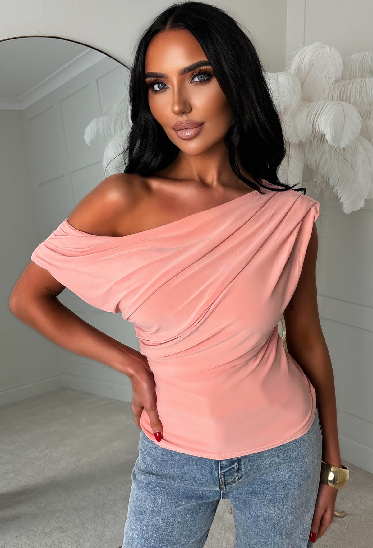 Dixie Pink Ruched Shoulder Top