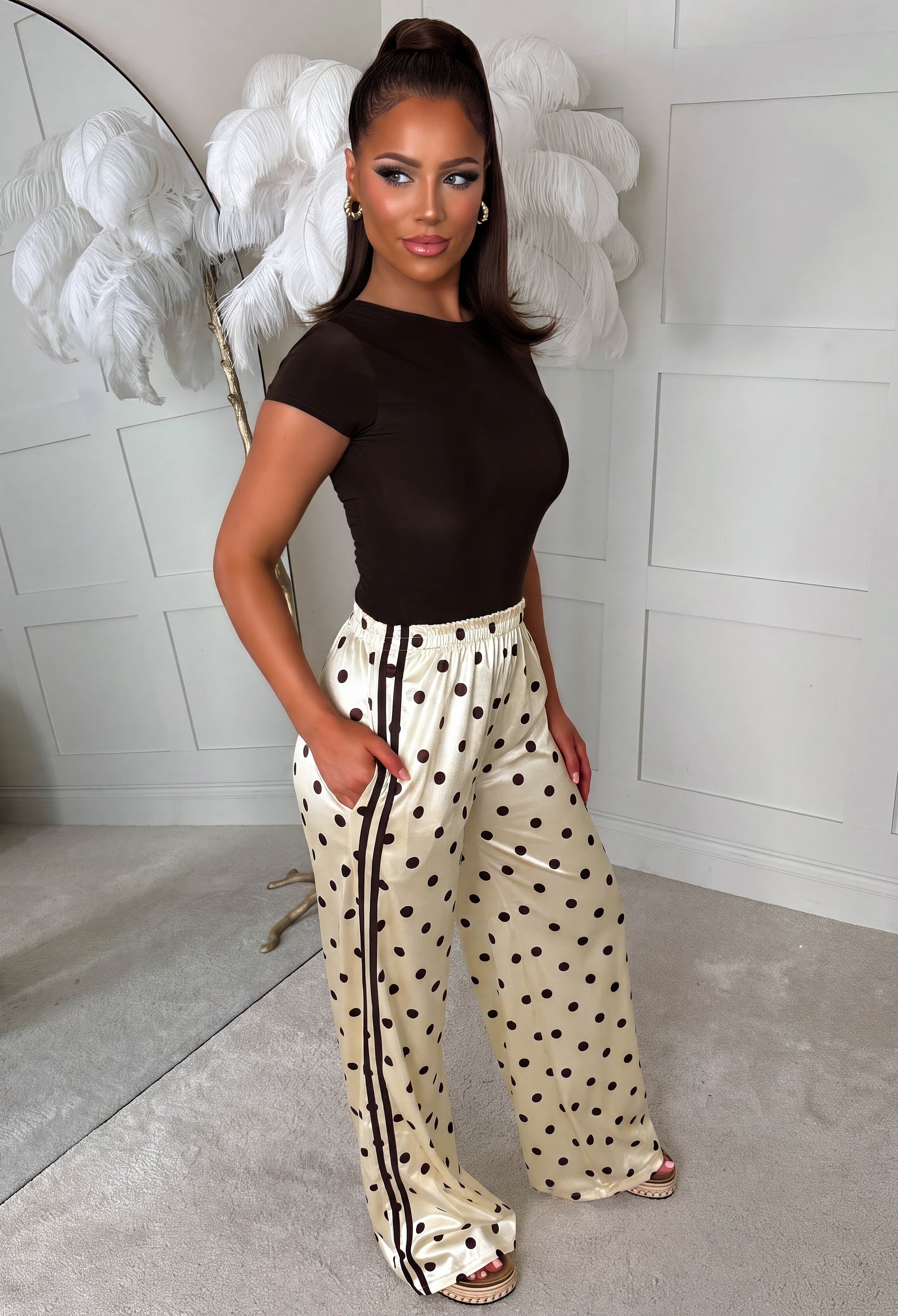 Lemon Polka Dot Satin Trousers