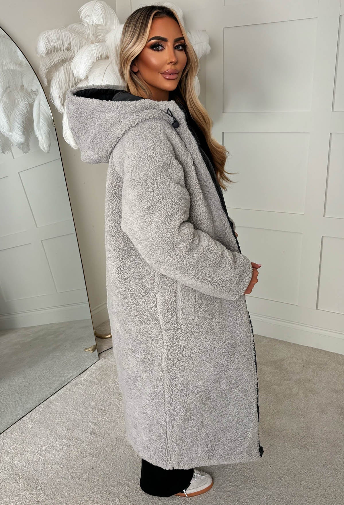 Double Trouble Grey Reversible Borg Padded Puffer Coat