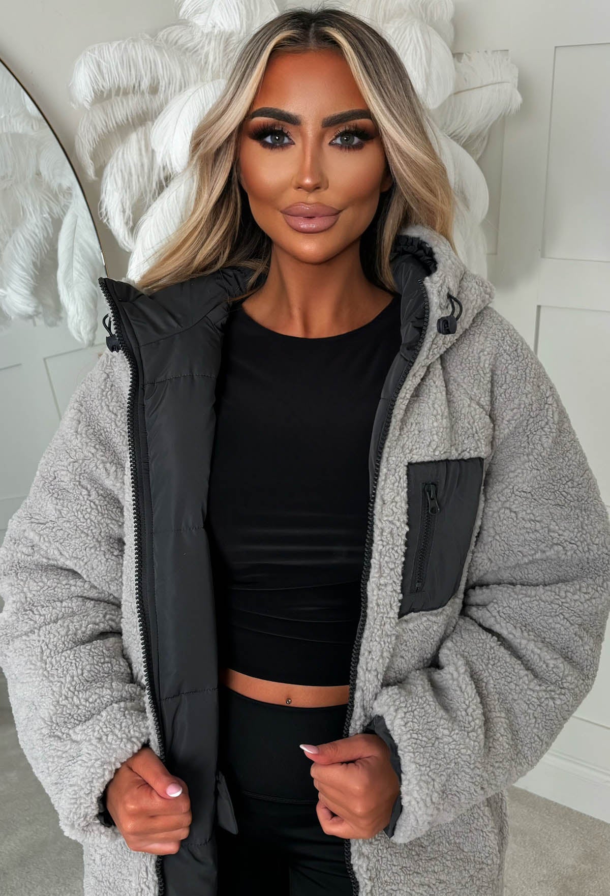 Double Trouble Grey Reversible Borg Padded Puffer Coat