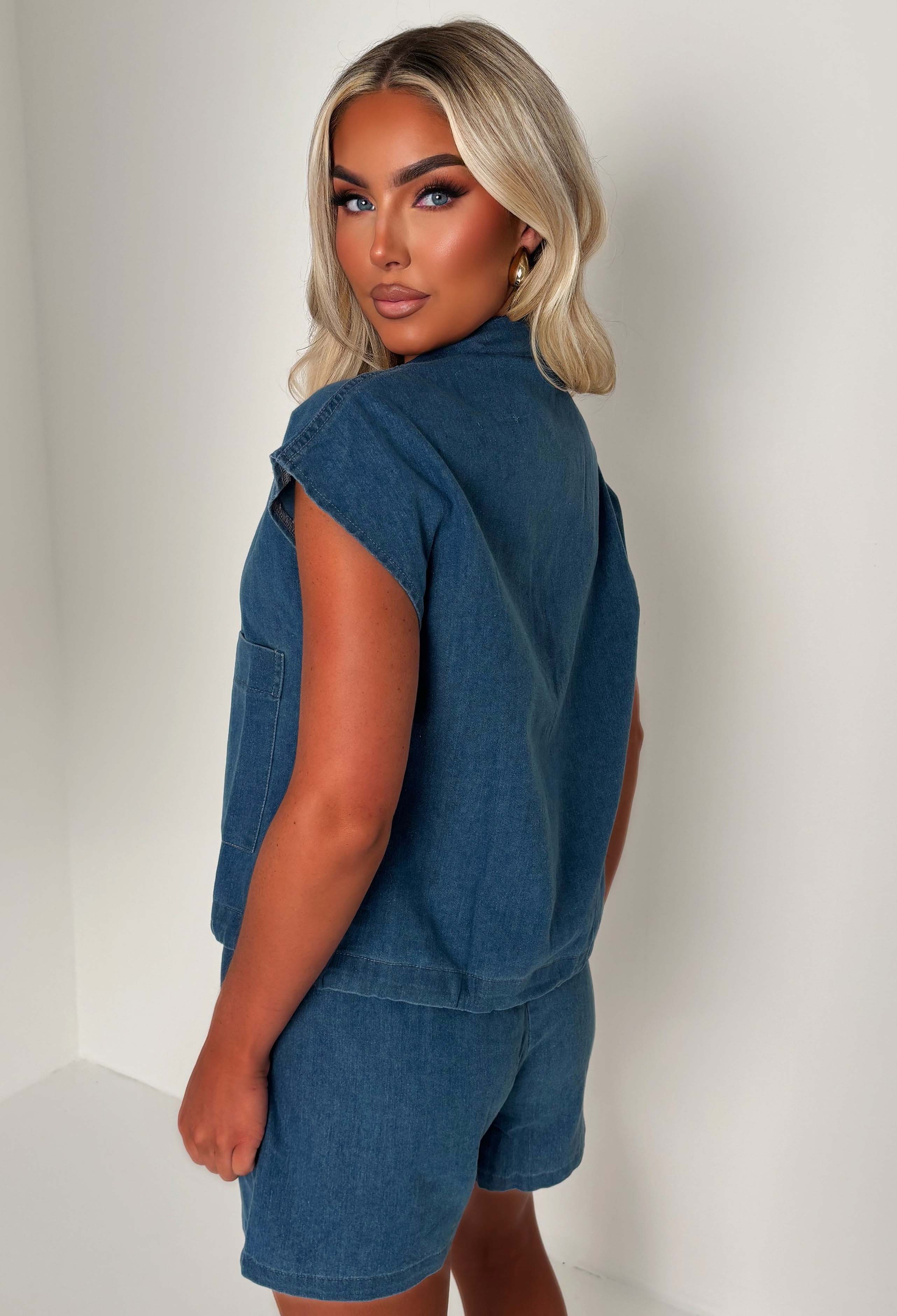Eloise Mid Blue Denim Shorts Co-Ord Set