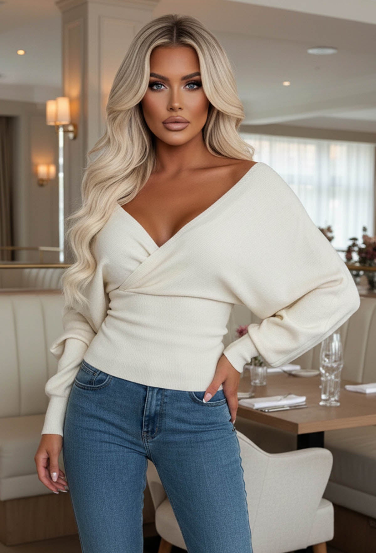 Elsie Cream V-Neck Wrap Jumper