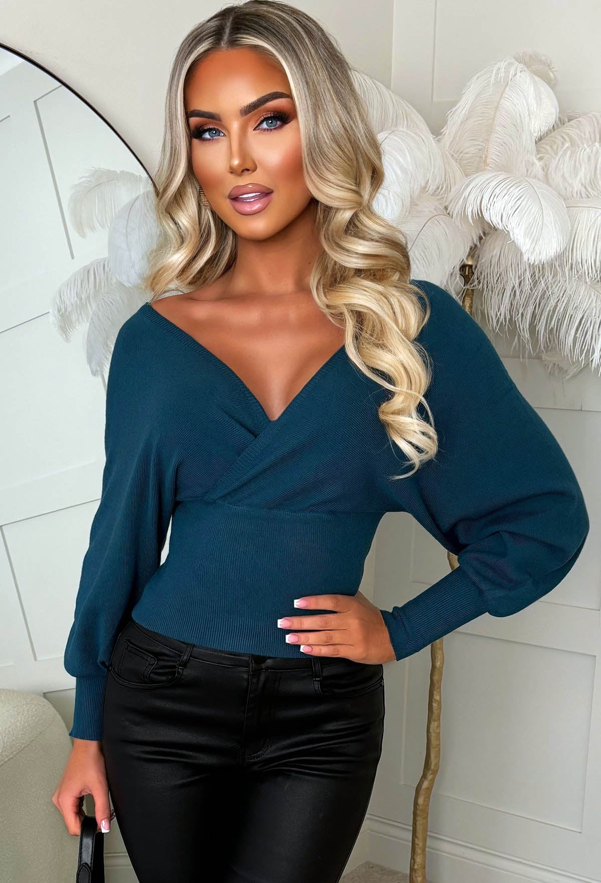 Elsie Teal V-neck Wrap Jumper