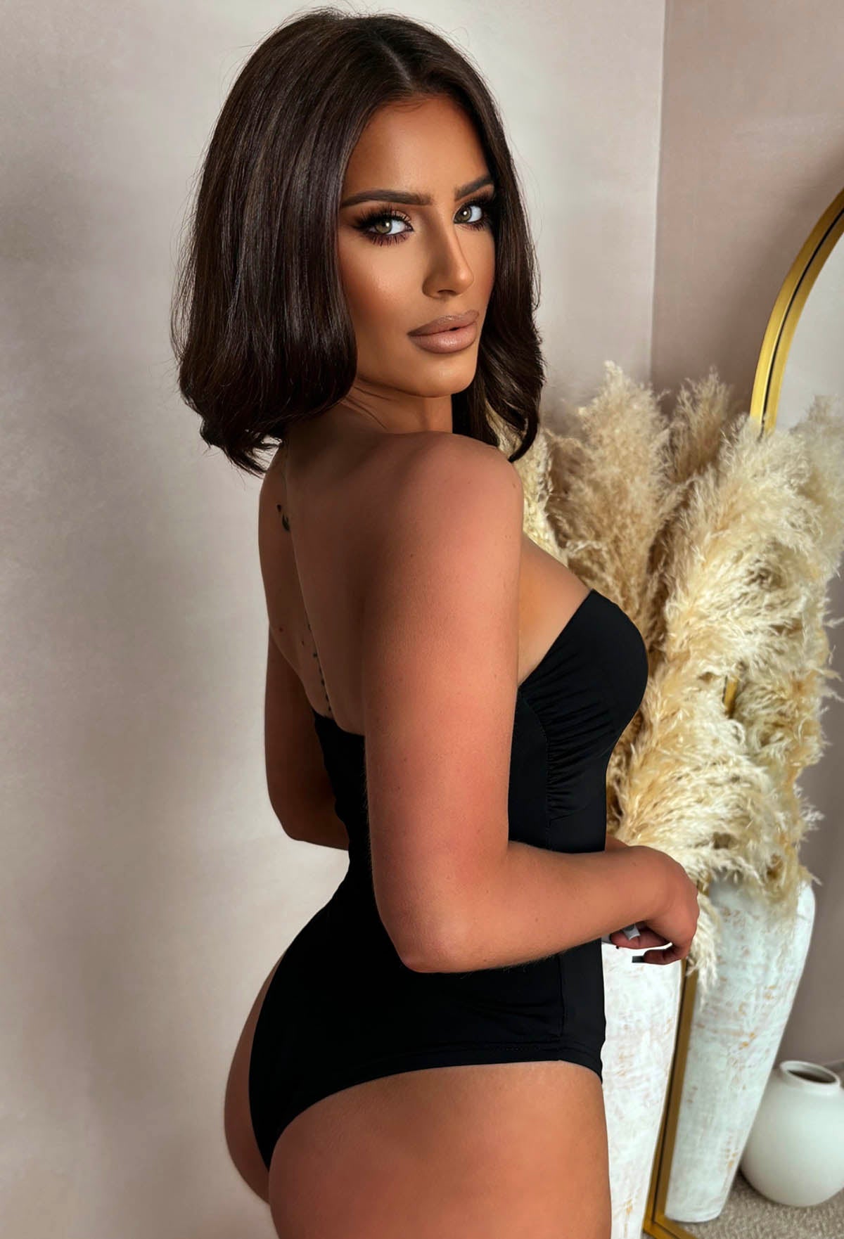 Enchant Me Black Gold Detail Bandeau Stretch Bodysuit