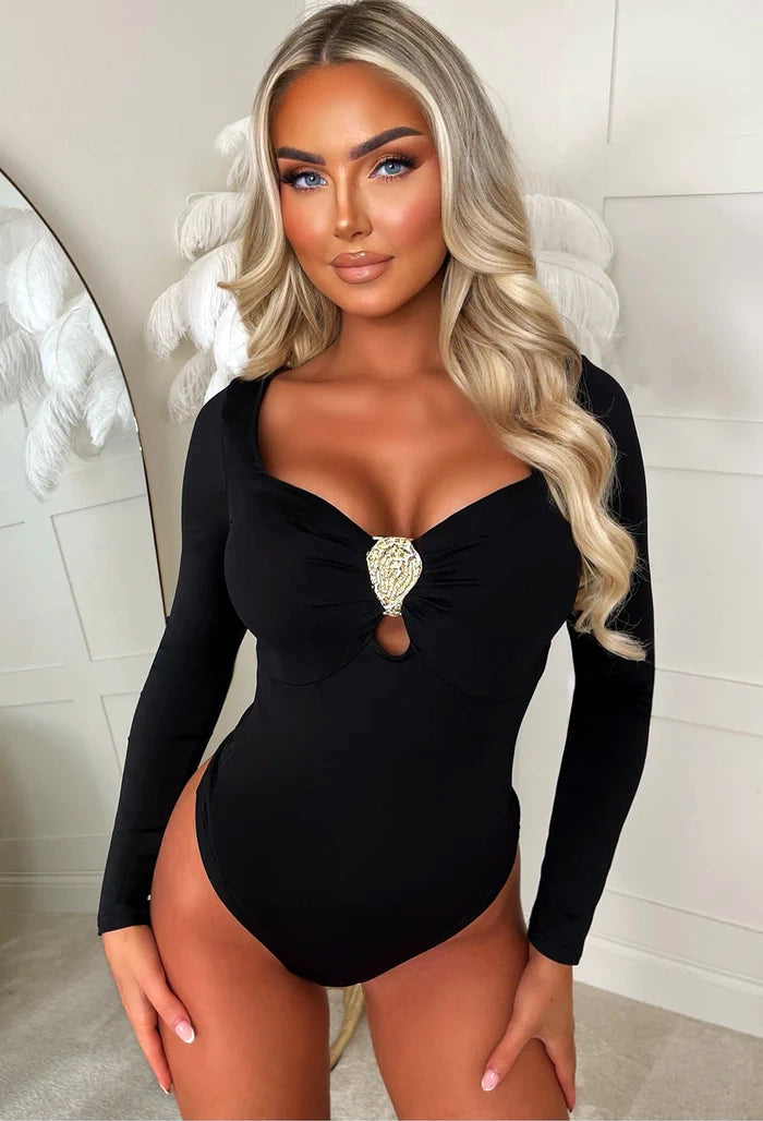 Enchant You Black Long Sleeve Bodysuit